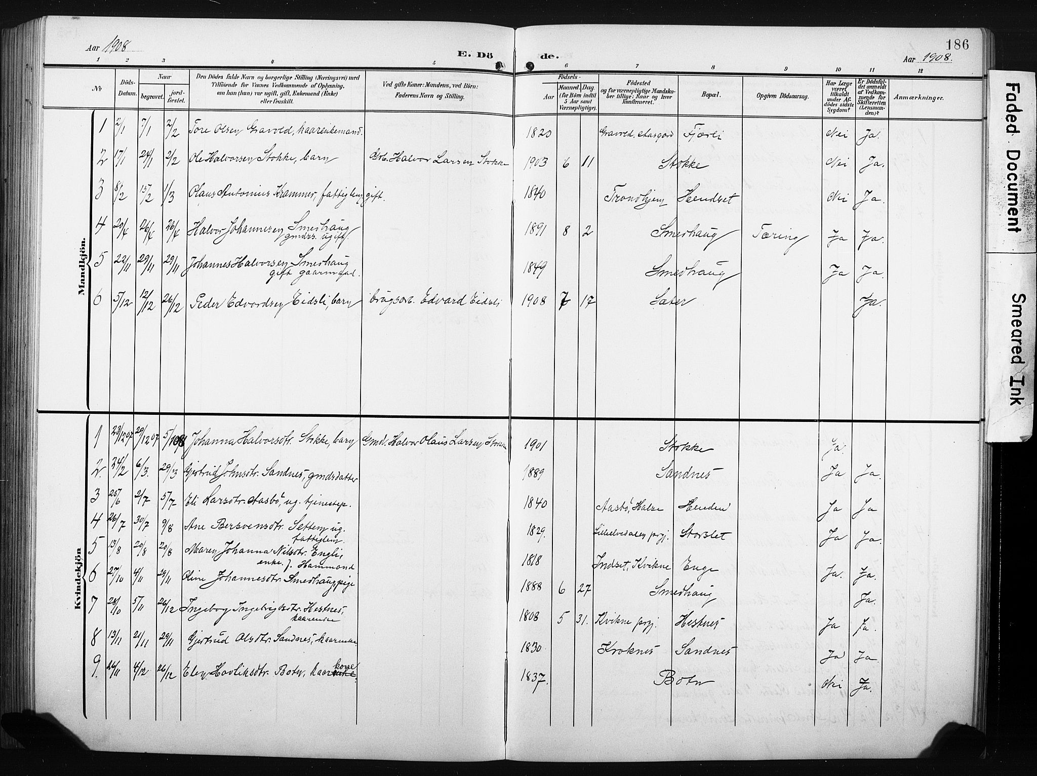 Ministerialprotokoller, klokkerbøker og fødselsregistre - Møre og Romsdal, SAT/A-1454/580/L0927: Klokkerbok nr. 580C02, 1904-1932, s. 186