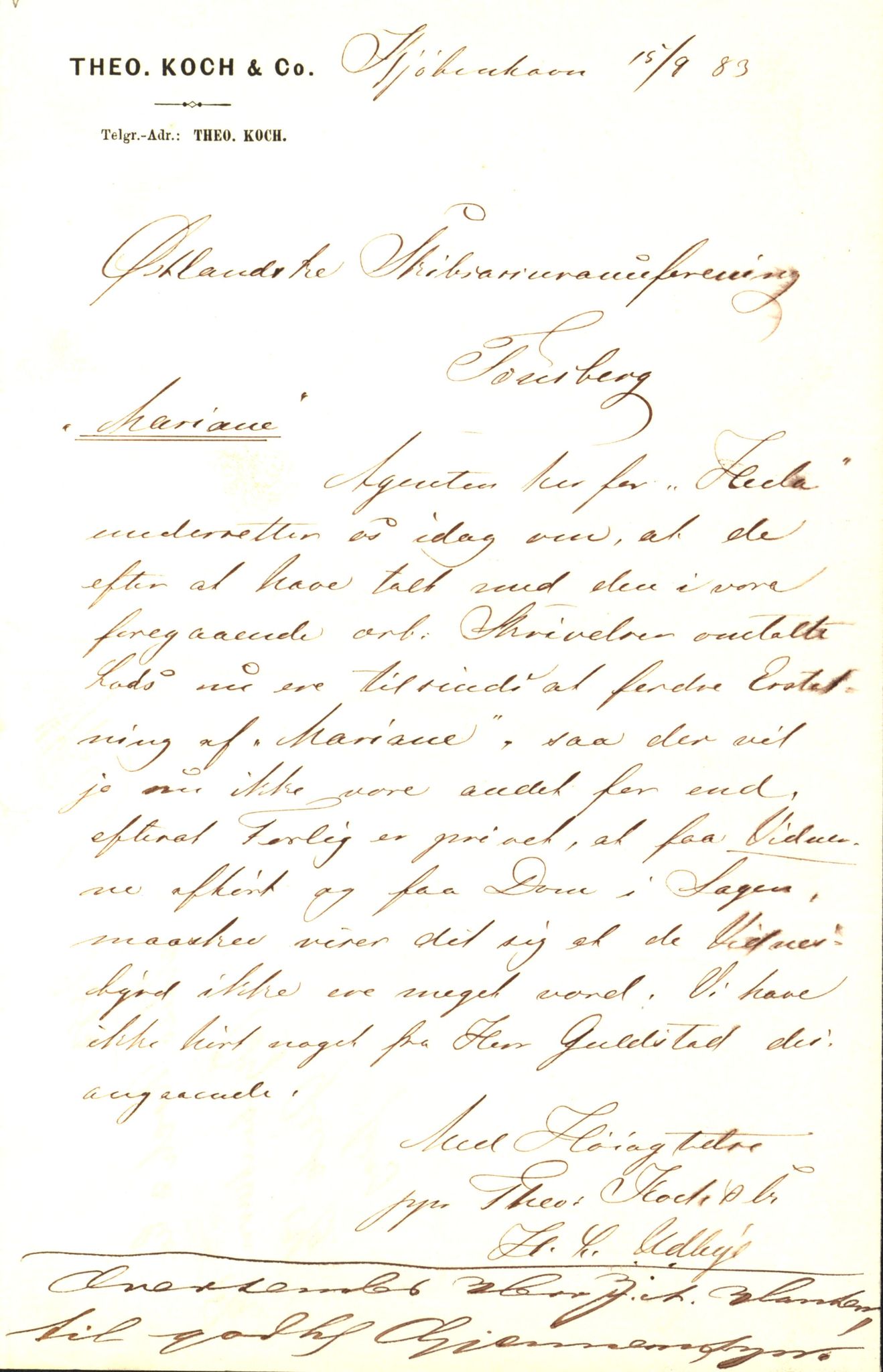 Pa 63 - Østlandske skibsassuranceforening, VEMU/A-1079/G/Ga/L0016/0007: Havaridokumenter / Mariane, Lækna, Luna, L'Union, 1883, s. 46