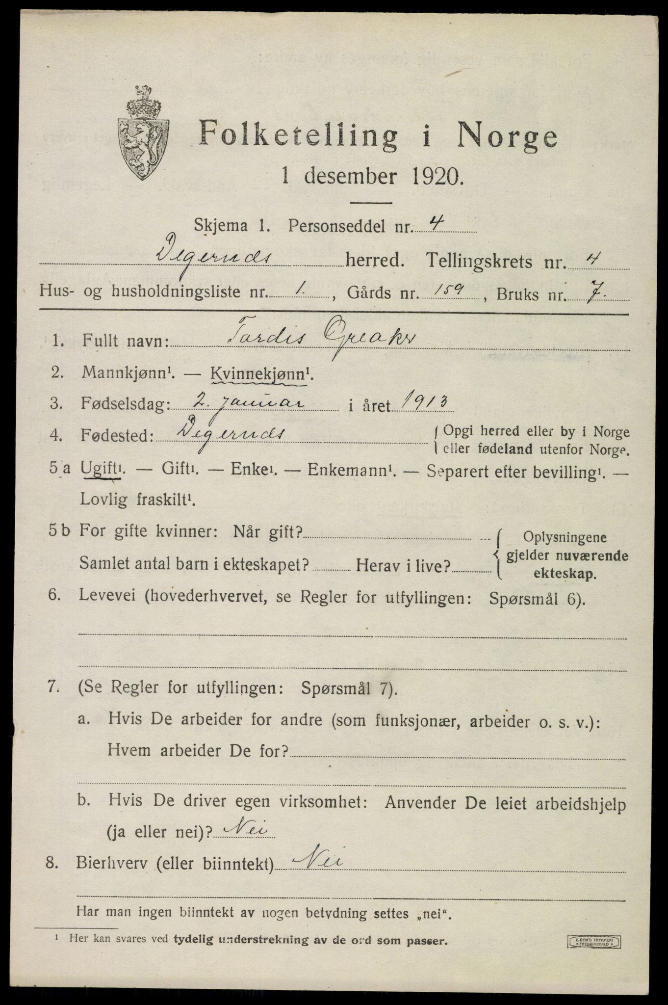 SAO, Folketelling 1920 for 0129 Degernes herred, 1920, s. 2336