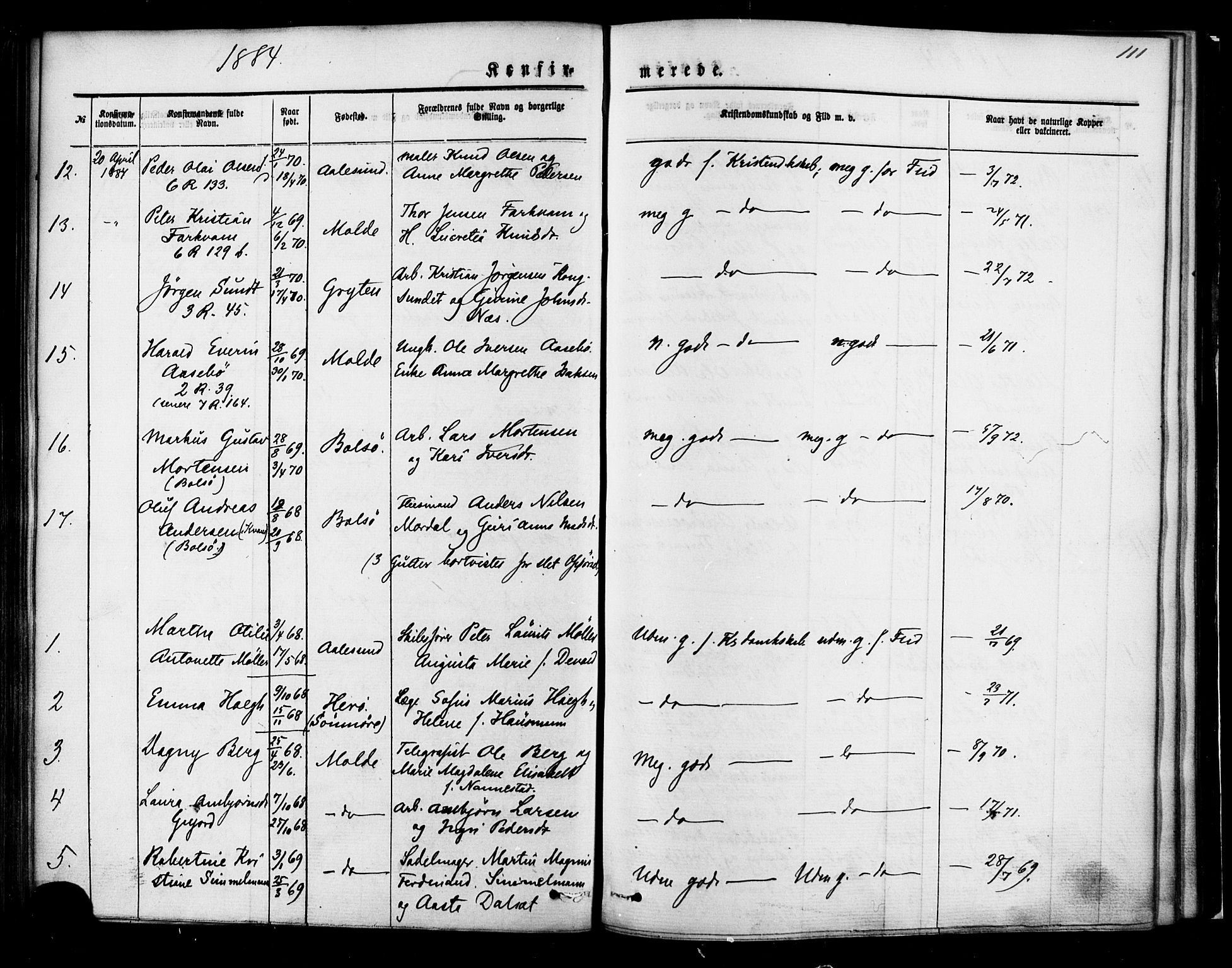 Ministerialprotokoller, klokkerbøker og fødselsregistre - Møre og Romsdal, SAT/A-1454/558/L0691: Ministerialbok nr. 558A05, 1873-1886, s. 111