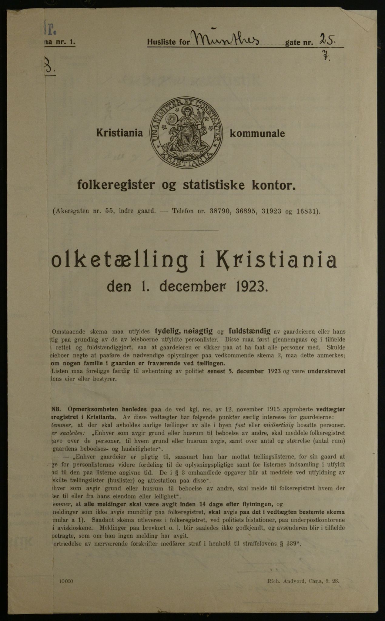 OBA, Kommunal folketelling 1.12.1923 for Kristiania, 1923, s. 75052