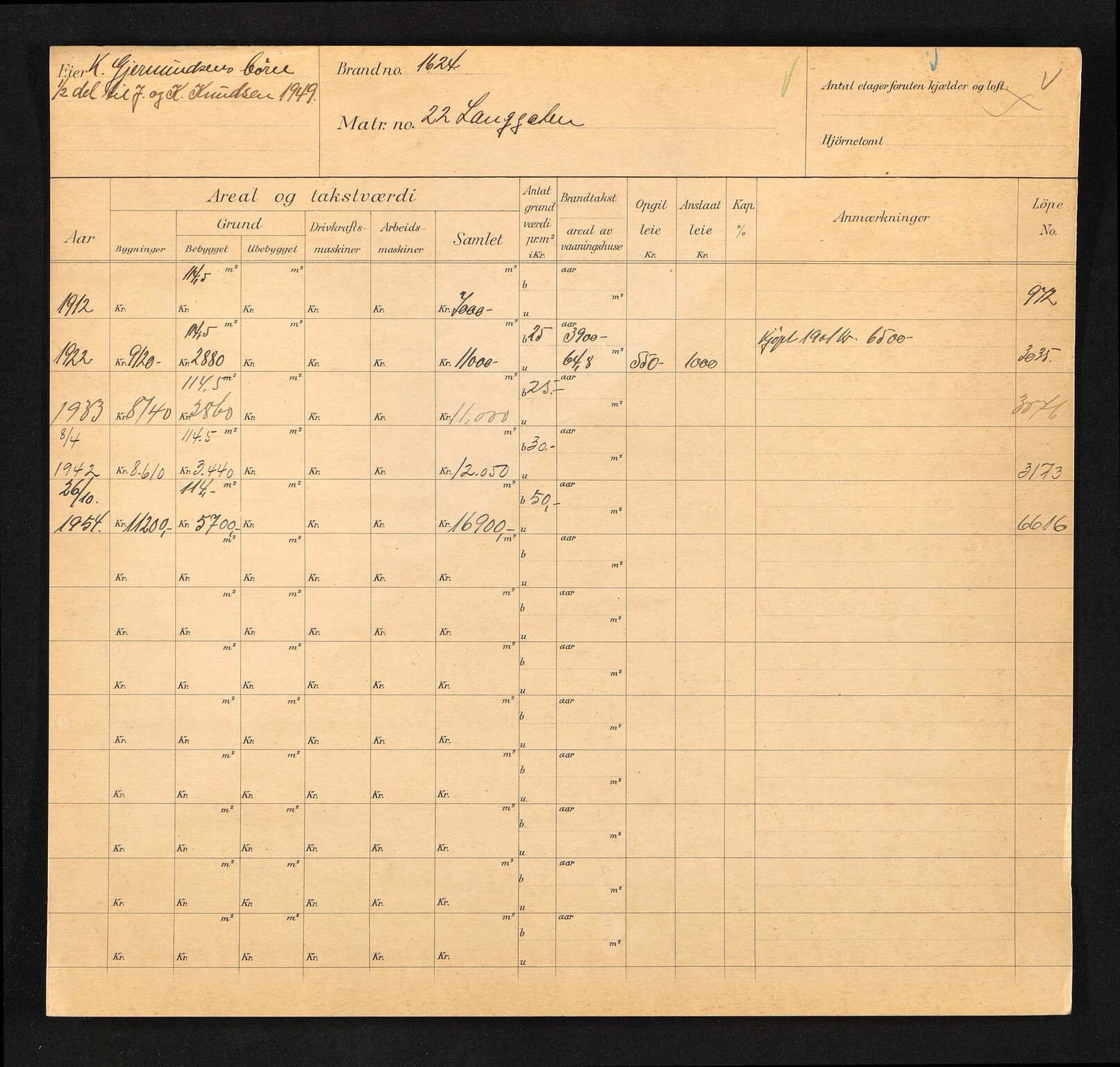 Stavanger kommune. Skattetakstvesenet, BYST/A-0440/F/Fa/Faa/L0027/0007: Skattetakstkort / Langgata 22 - 52