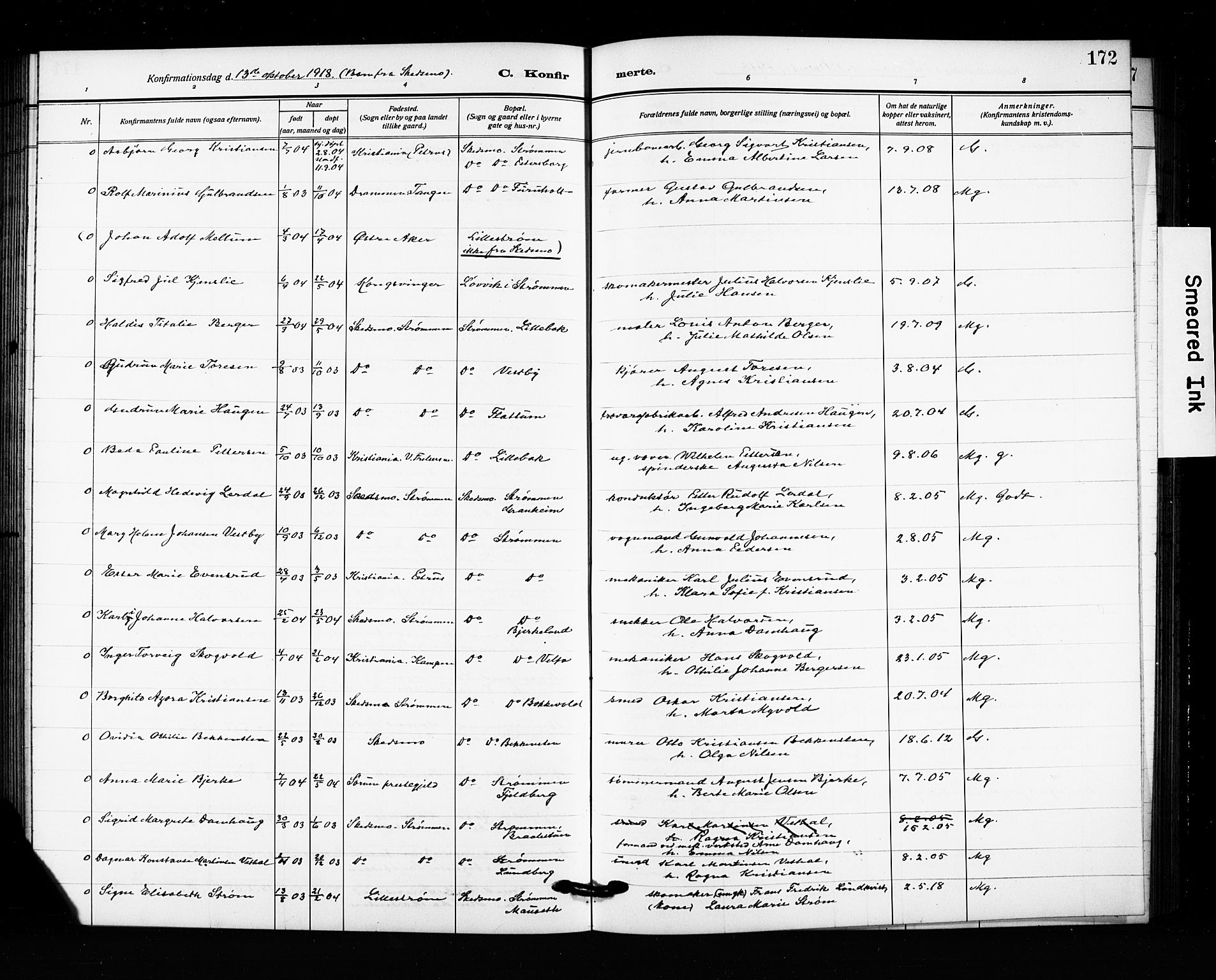 Skedsmo prestekontor Kirkebøker, AV/SAO-A-10033a/G/Ga/L0006: Klokkerbok nr. I 6, 1912-1926, s. 172