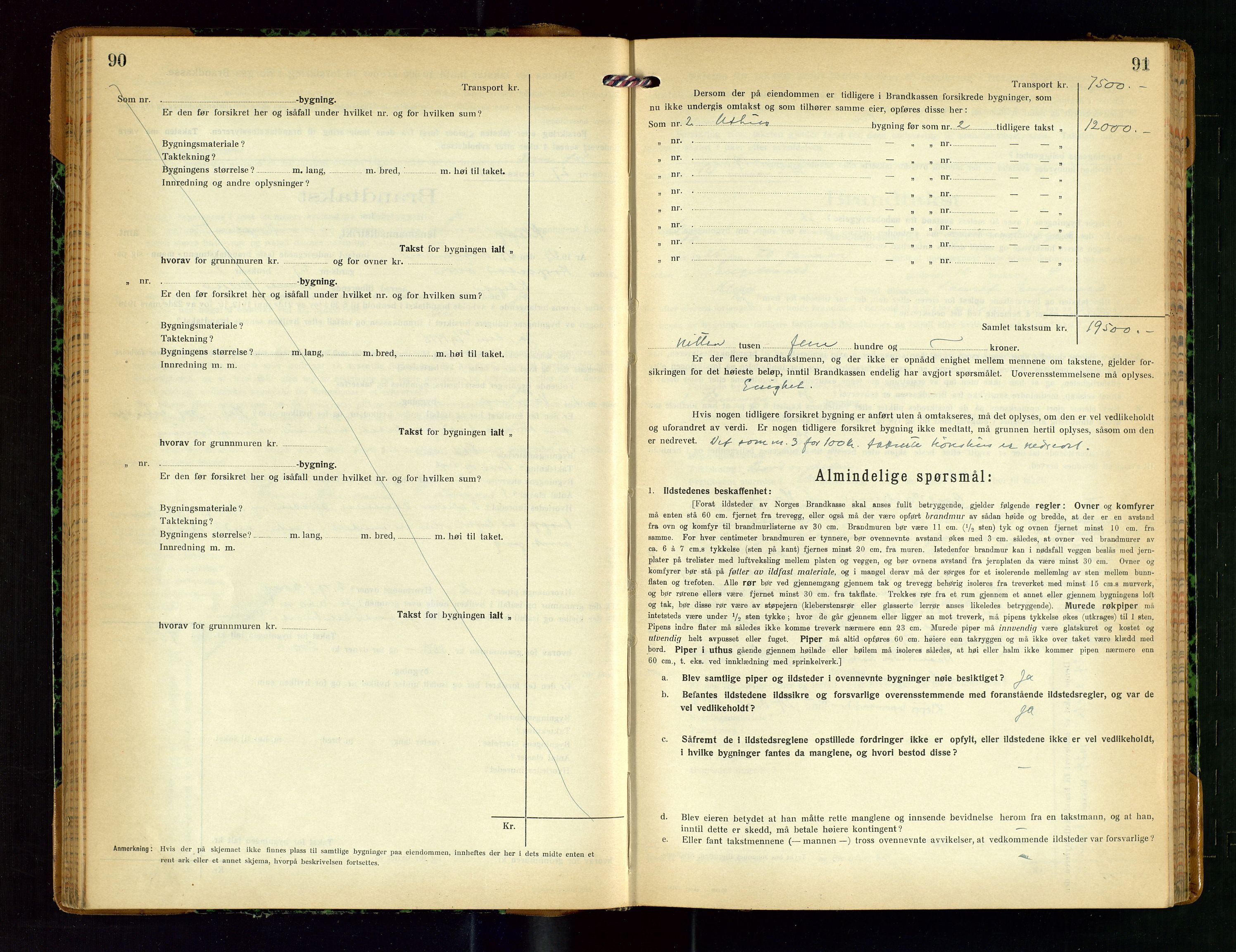 Klepp lensmannskontor, AV/SAST-A-100163/Goc/L0011: "Brandtakstprotokoll" m/register, 1924-1929, s. 90-91