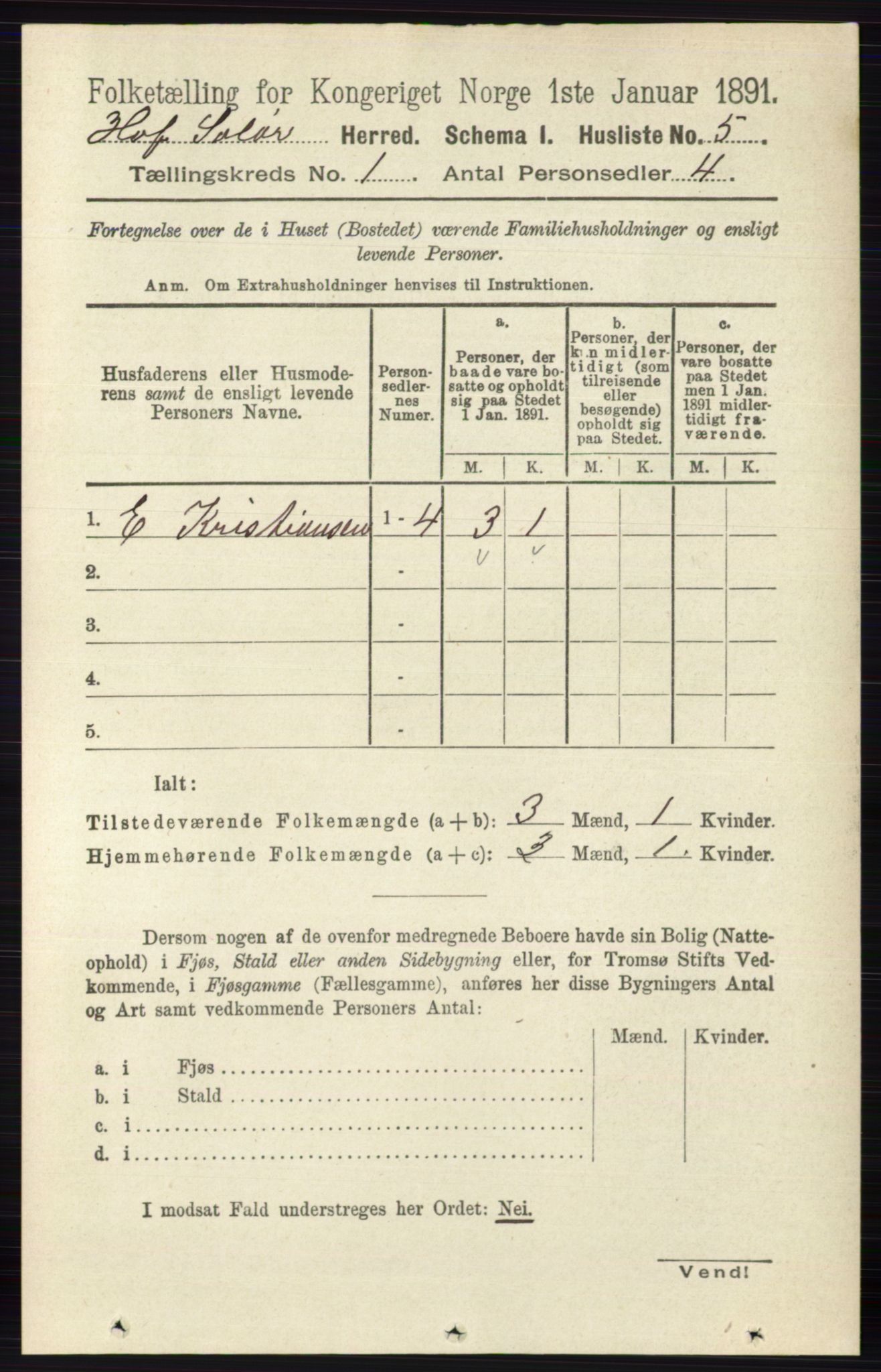 RA, Folketelling 1891 for 0424 Hof herred, 1891, s. 27