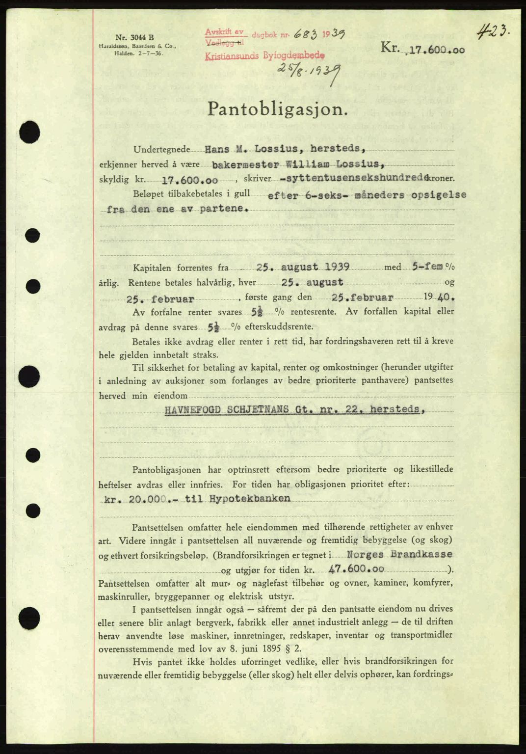 Kristiansund byfogd, AV/SAT-A-4587/A/27: Pantebok nr. 31, 1938-1939, Dagboknr: 683/1939