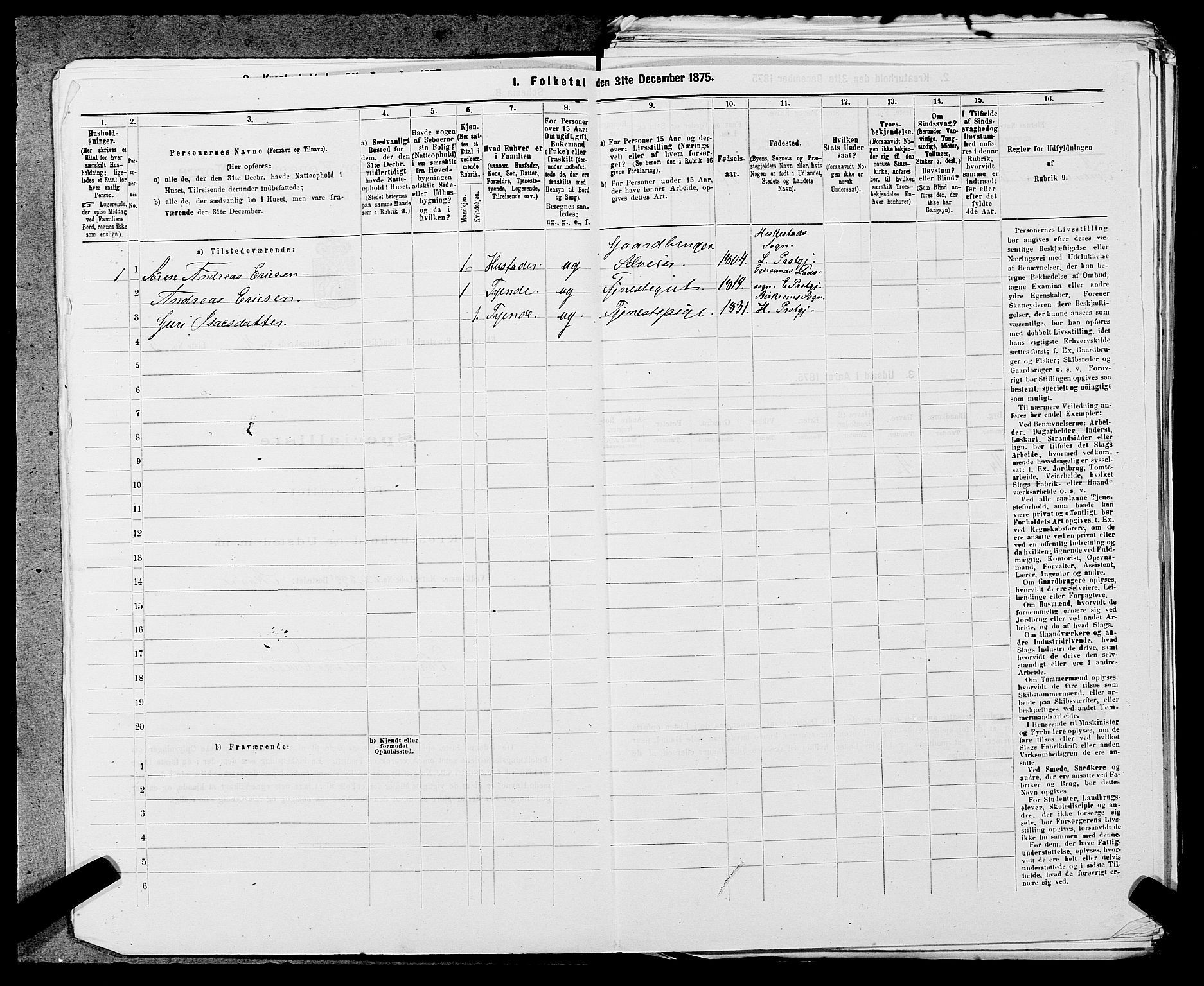 SAST, Folketelling 1875 for 1116L Eigersund prestegjeld, Eigersund landsokn og Ogna sokn, 1875, s. 401