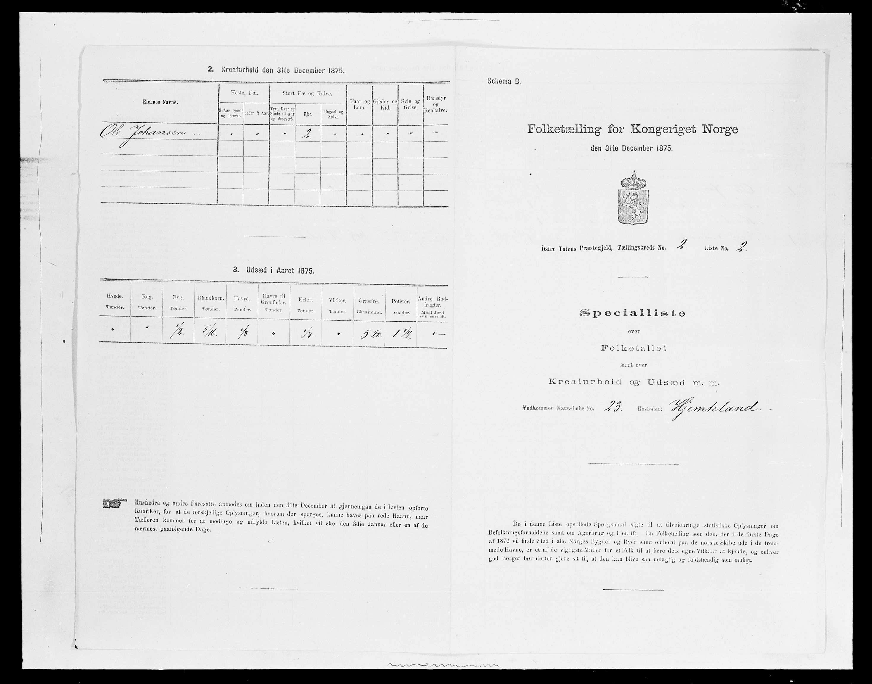 SAH, Folketelling 1875 for 0528P Østre Toten prestegjeld, 1875, s. 347