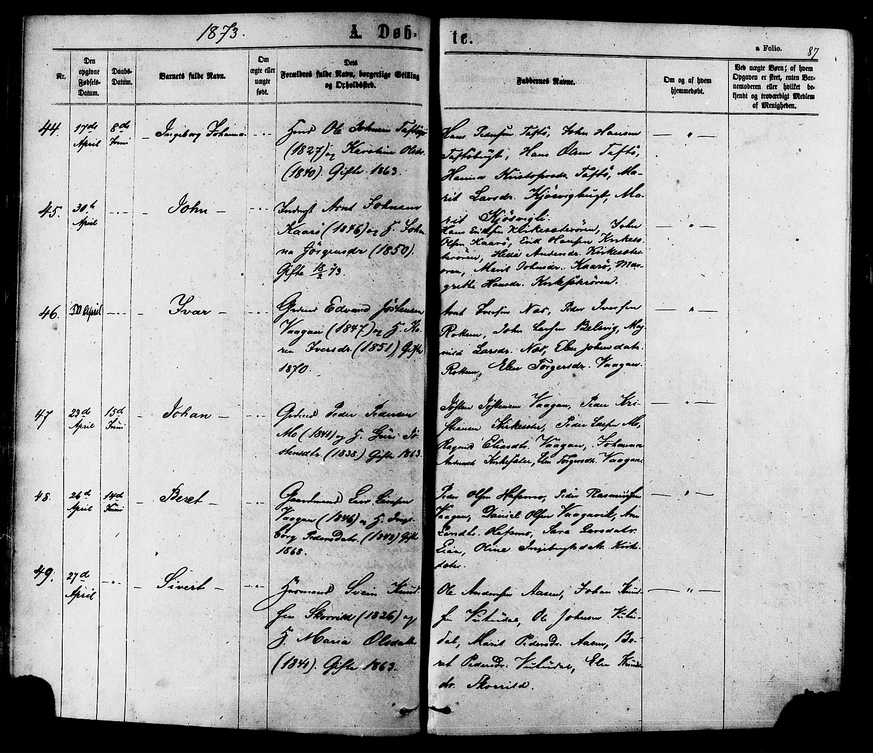 Ministerialprotokoller, klokkerbøker og fødselsregistre - Sør-Trøndelag, AV/SAT-A-1456/630/L0495: Ministerialbok nr. 630A08, 1868-1878, s. 87