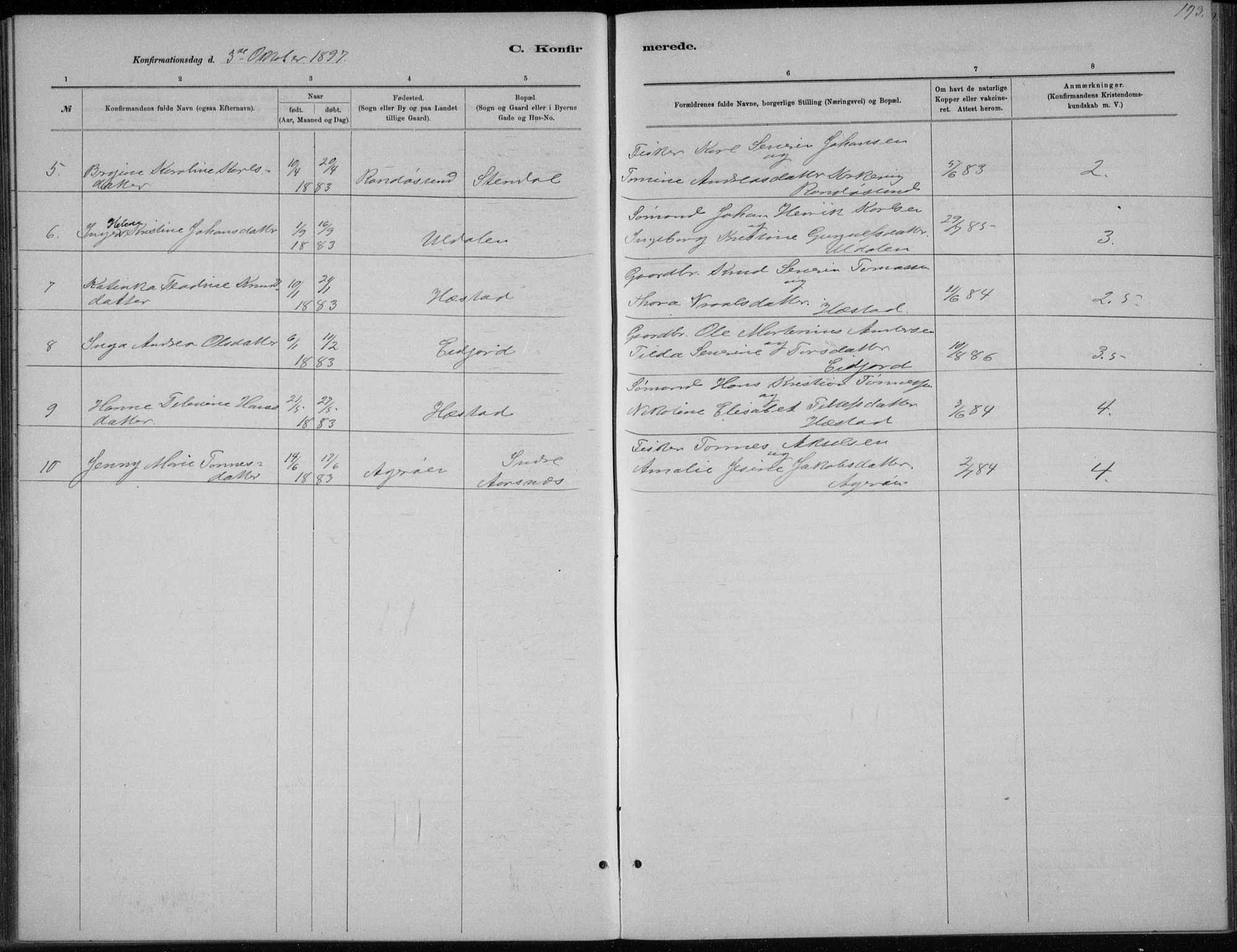 Høvåg sokneprestkontor, AV/SAK-1111-0025/F/Fb/L0004: Klokkerbok nr. B 4, 1883-1898, s. 193