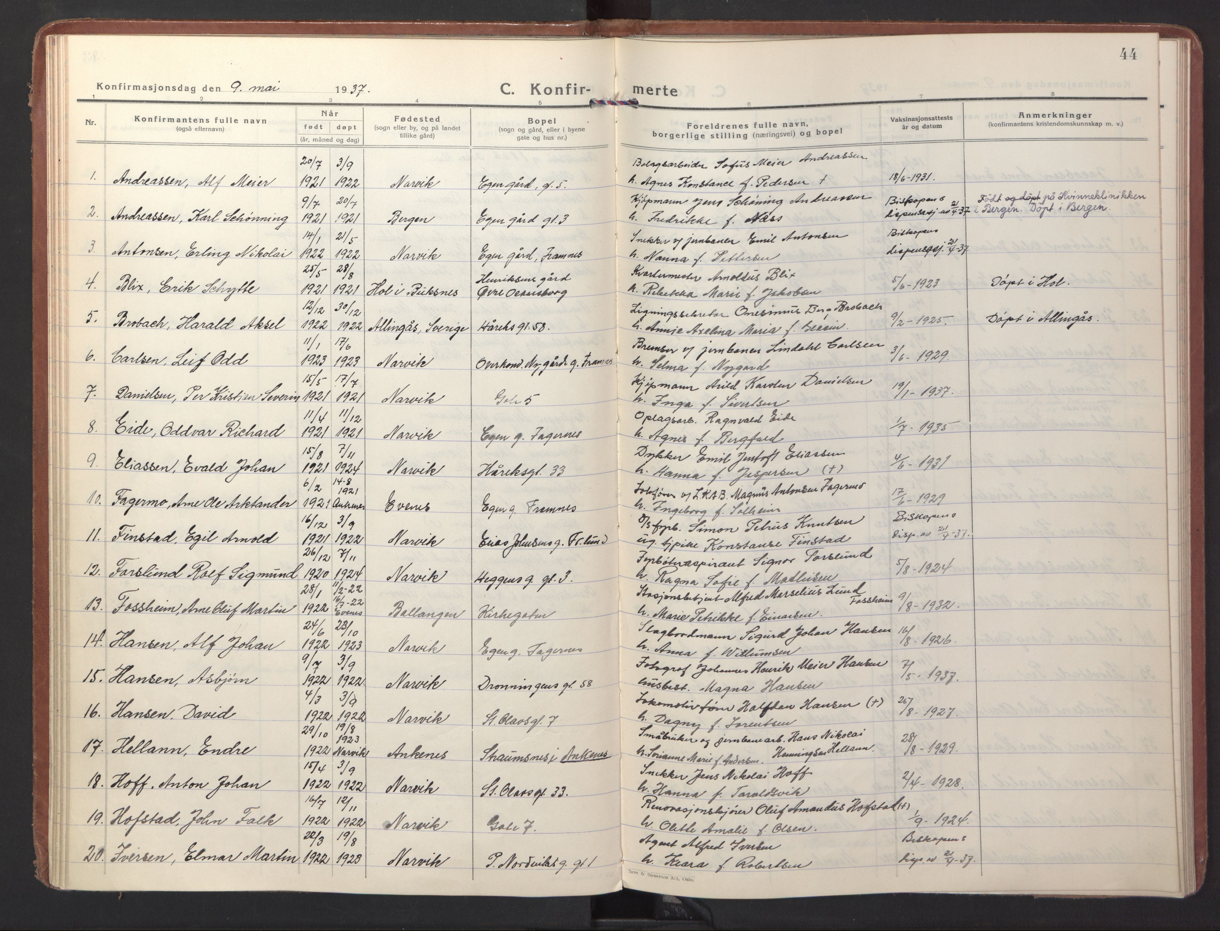 Ministerialprotokoller, klokkerbøker og fødselsregistre - Nordland, AV/SAT-A-1459/871/L1007: Ministerialbok nr. 871A23, 1932-1942, s. 44