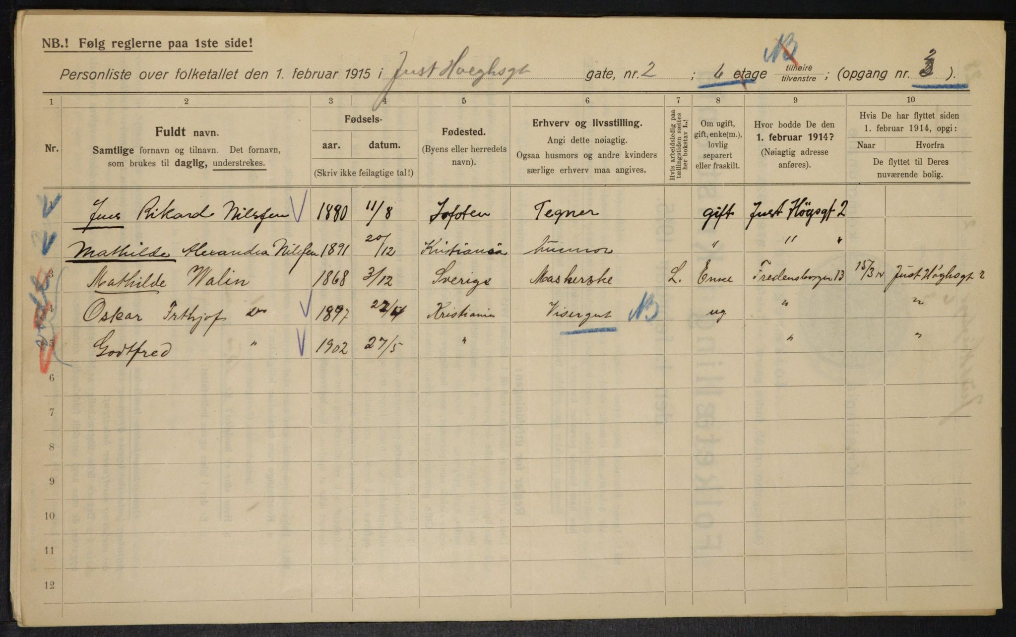 OBA, Kommunal folketelling 1.2.1915 for Kristiania, 1915, s. 47148