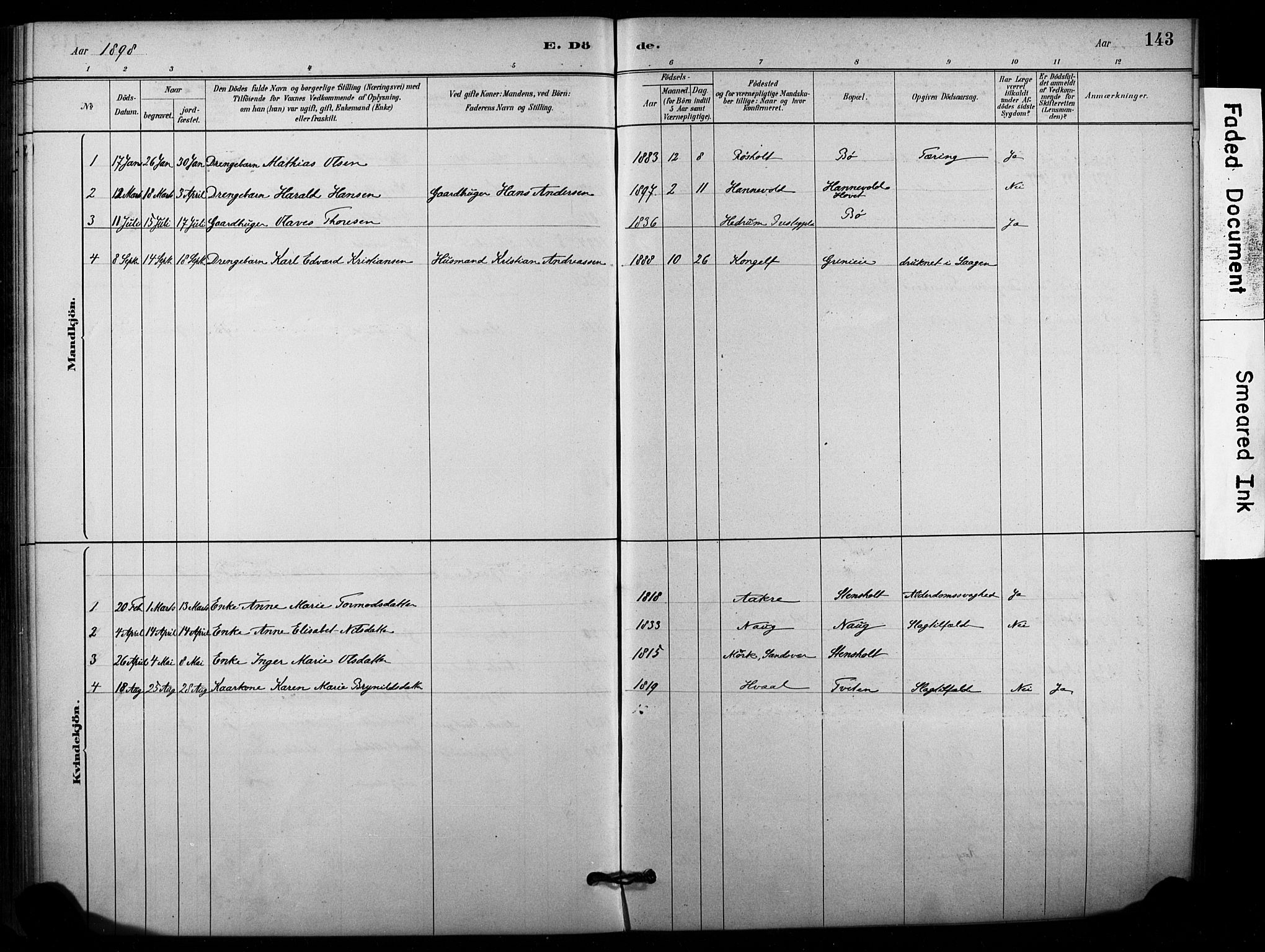 Lardal kirkebøker, AV/SAKO-A-350/F/Fd/L0001: Ministerialbok nr. IV 1, 1881-1907, s. 143