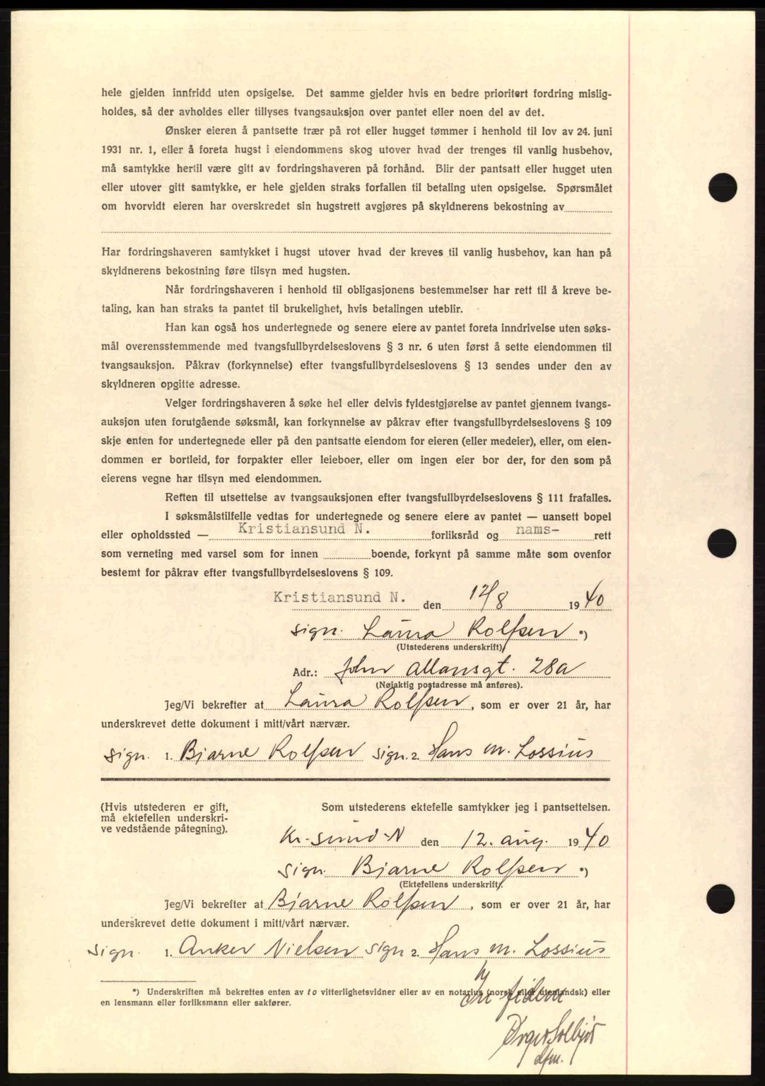 Kristiansund byfogd, AV/SAT-A-4587/A/27: Pantebok nr. 33, 1939-1941, Dagboknr: 565/1940