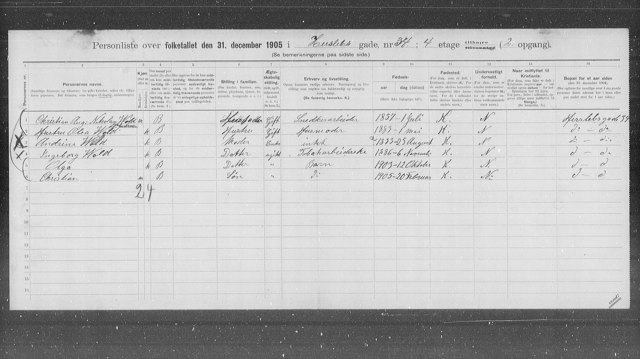 OBA, Kommunal folketelling 31.12.1905 for Kristiania kjøpstad, 1905, s. 20676