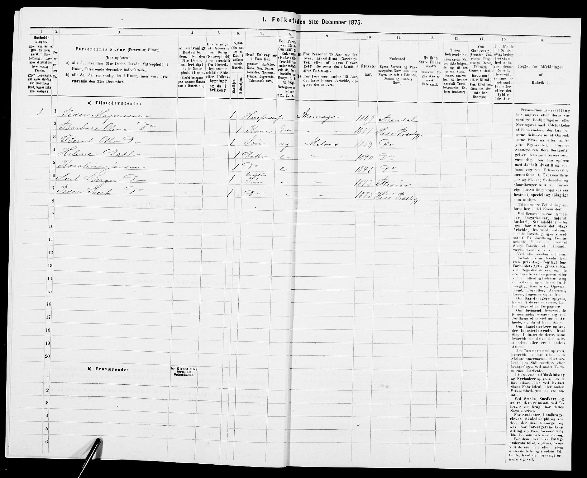 SAK, Folketelling 1875 for 0922P Hisøy prestegjeld, 1875, s. 389