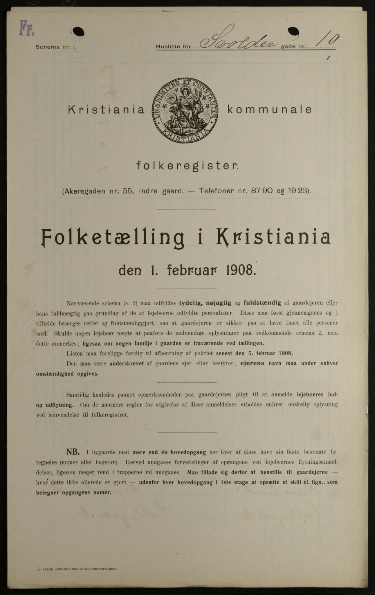 OBA, Kommunal folketelling 1.2.1908 for Kristiania kjøpstad, 1908, s. 95536