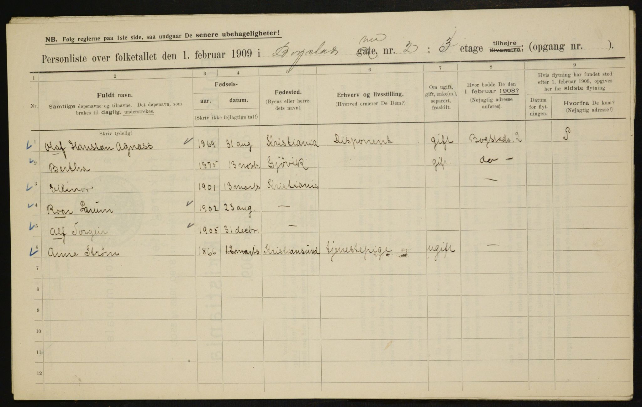 OBA, Kommunal folketelling 1.2.1909 for Kristiania kjøpstad, 1909, s. 6349