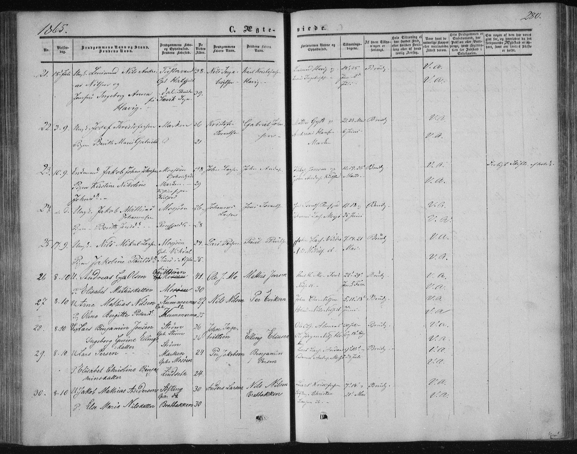 Ministerialprotokoller, klokkerbøker og fødselsregistre - Nordland, AV/SAT-A-1459/820/L0293: Ministerialbok nr. 820A14, 1855-1865, s. 280