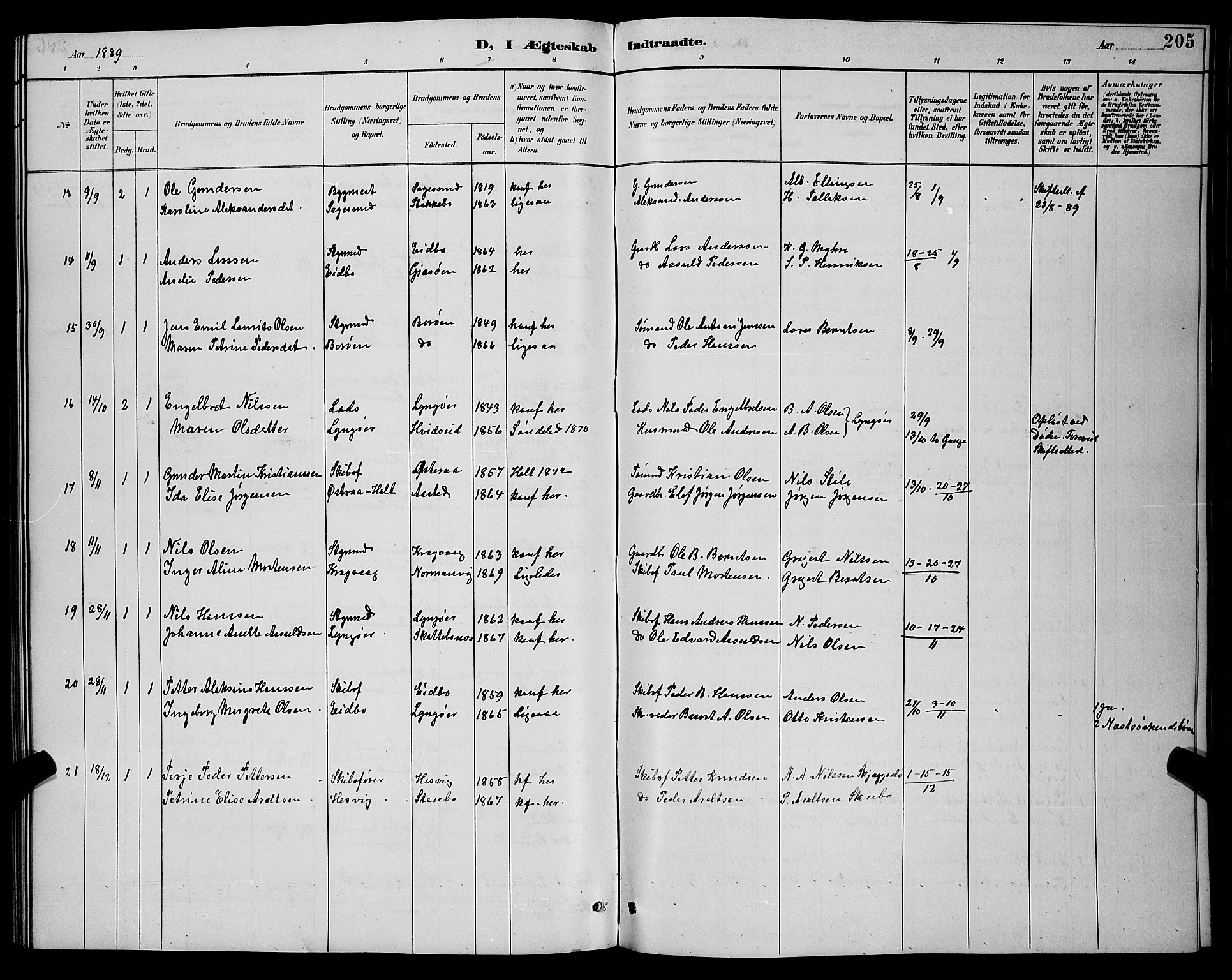 Dypvåg sokneprestkontor, SAK/1111-0007/F/Fb/Fba/L0013: Klokkerbok nr. B 13, 1887-1900, s. 205