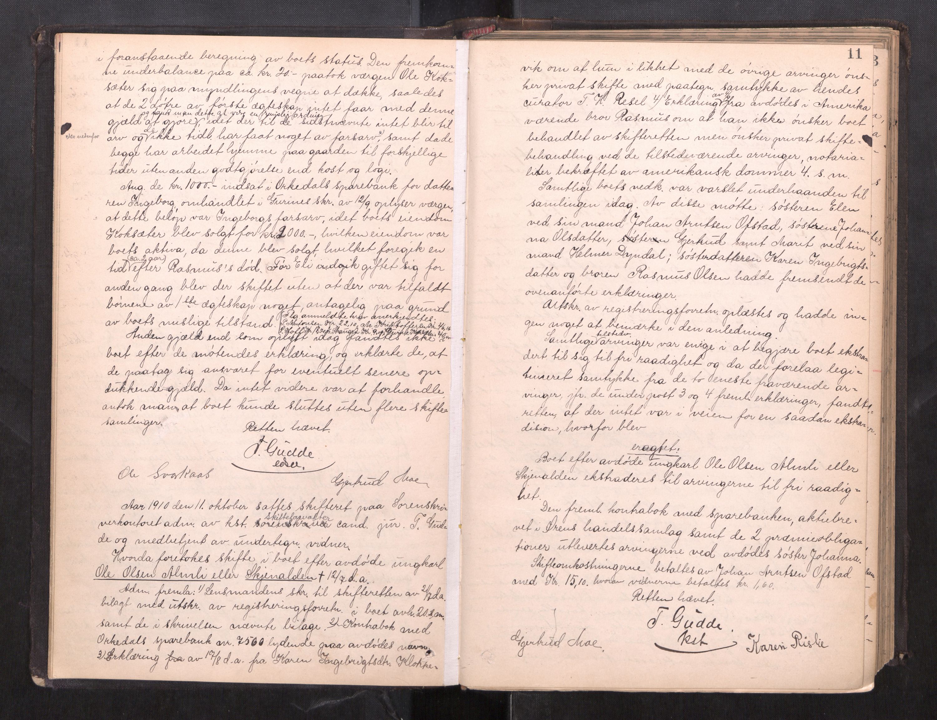 Orkdal sorenskriveri, AV/SAT-A-4169/1/3/3B/L0012: Skiftebehandlingsprotokoll, 1908-1919, s. 10b-11a