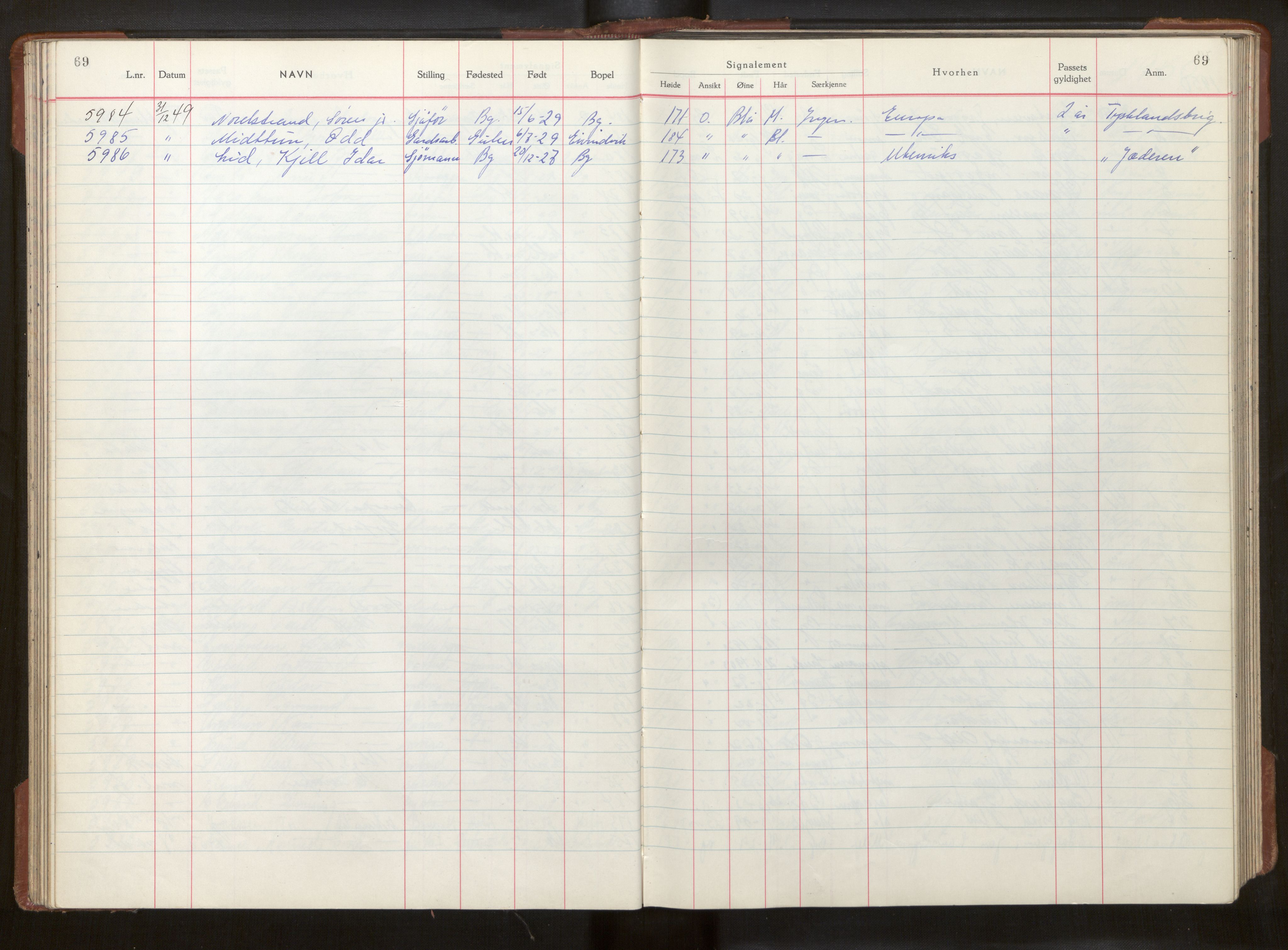 Bergen politikammer / politidistrikt, AV/SAB-A-60401/L/La/Lab/L0018: Passprotokoll, 1949-1951