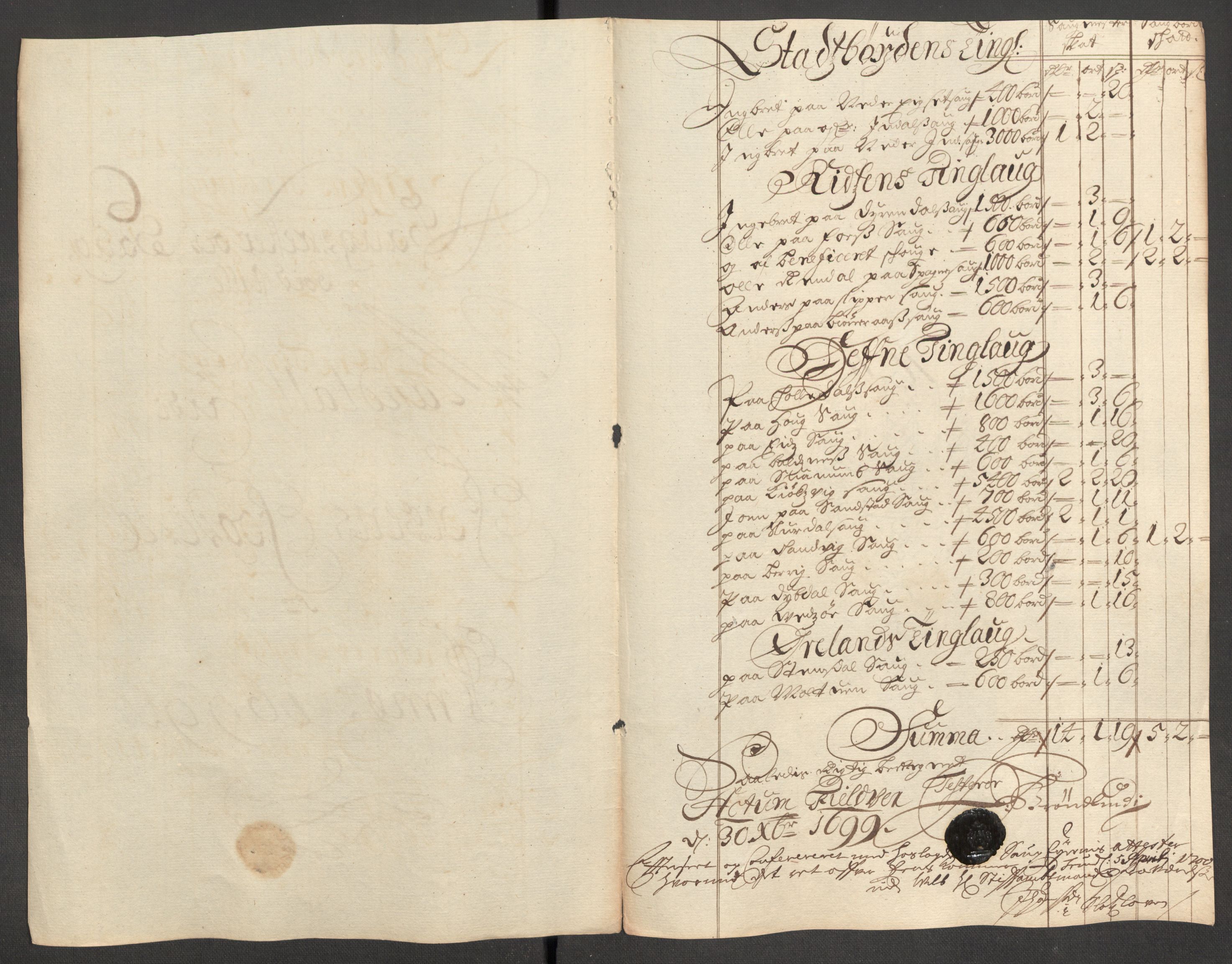 Rentekammeret inntil 1814, Reviderte regnskaper, Fogderegnskap, RA/EA-4092/R57/L3853: Fogderegnskap Fosen, 1698-1699, s. 336