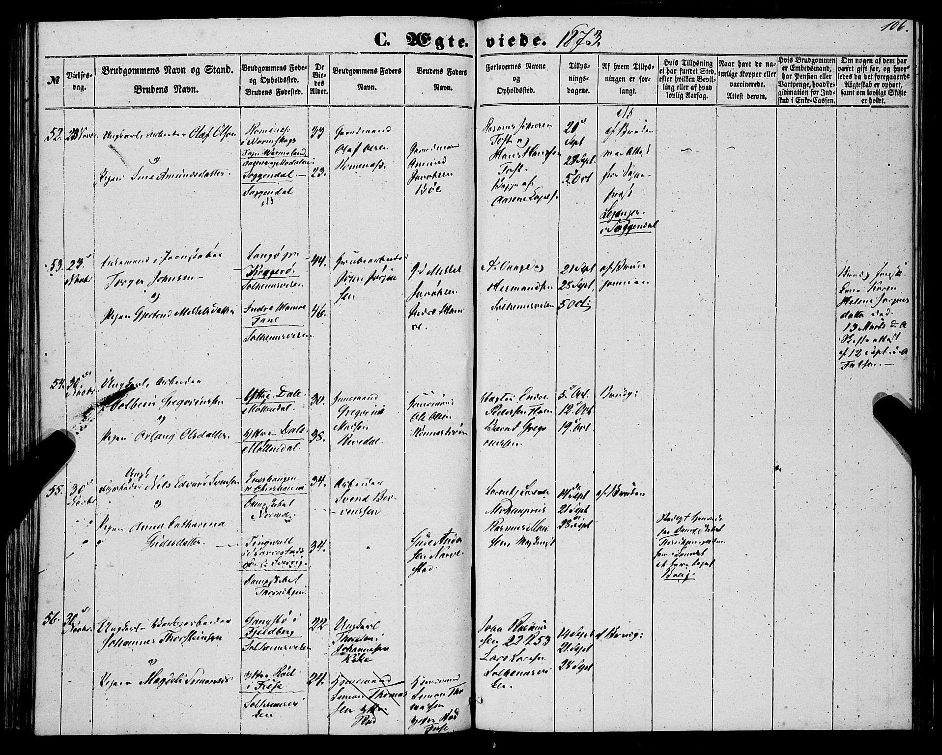 St. Jørgens hospital og Årstad sokneprestembete, AV/SAB-A-99934: Ministerialbok nr. A 9, 1853-1878, s. 106