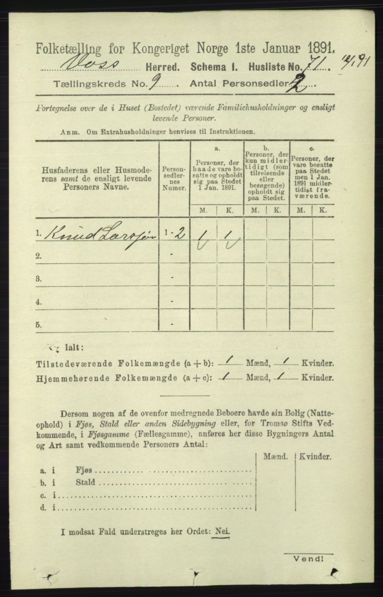 RA, Folketelling 1891 for 1235 Voss herred, 1891, s. 4714