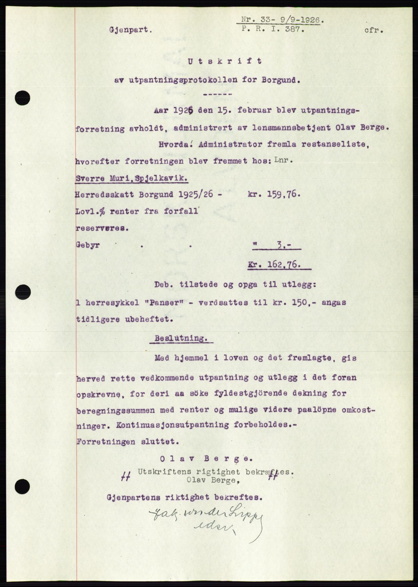 Ålesund byfogd, AV/SAT-A-4384: Pantebok nr. 21, 1926-1927, Tingl.dato: 09.09.1926