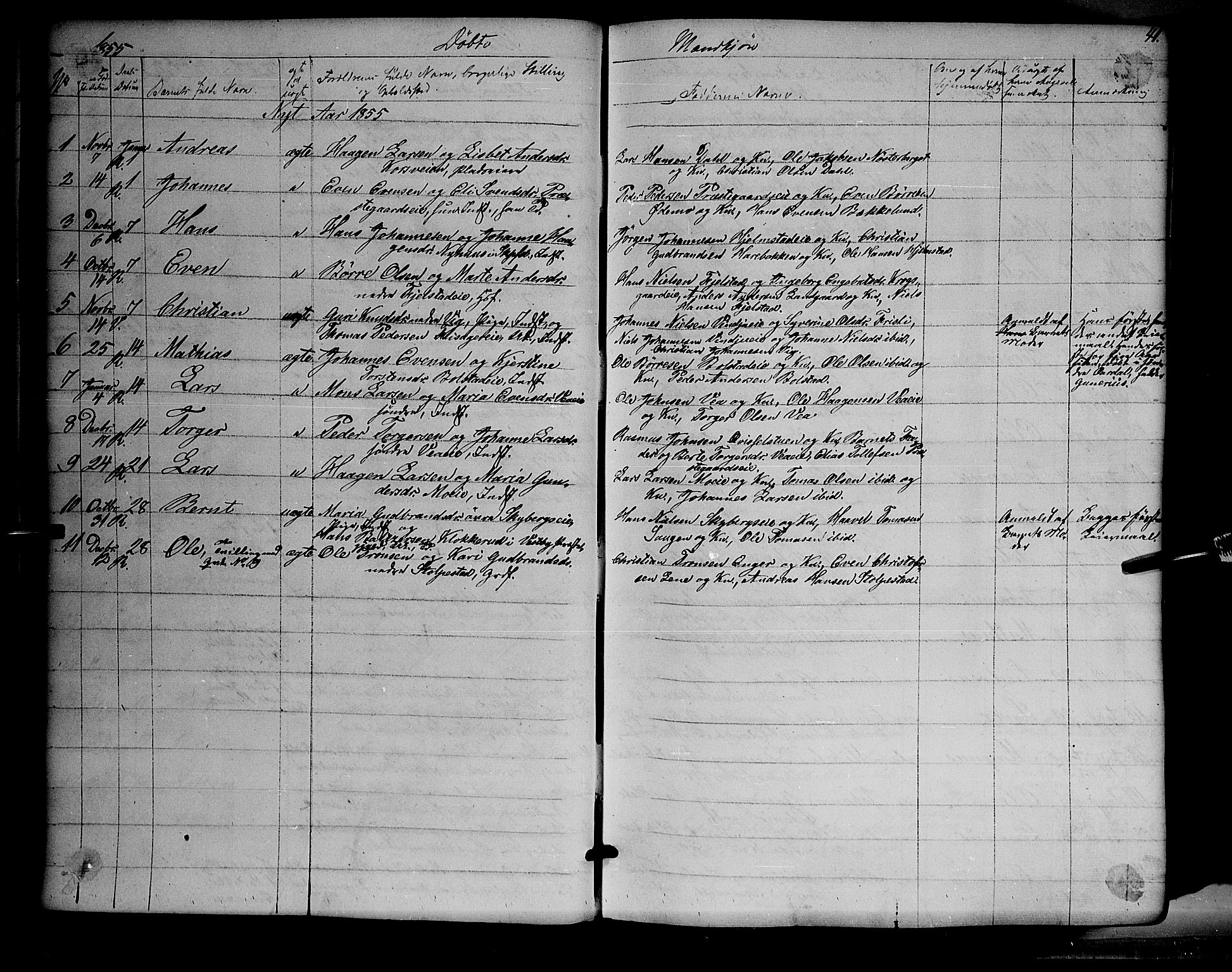 Ringsaker prestekontor, AV/SAH-PREST-014/K/Ka/L0009: Ministerialbok nr. 9, 1850-1860, s. 41