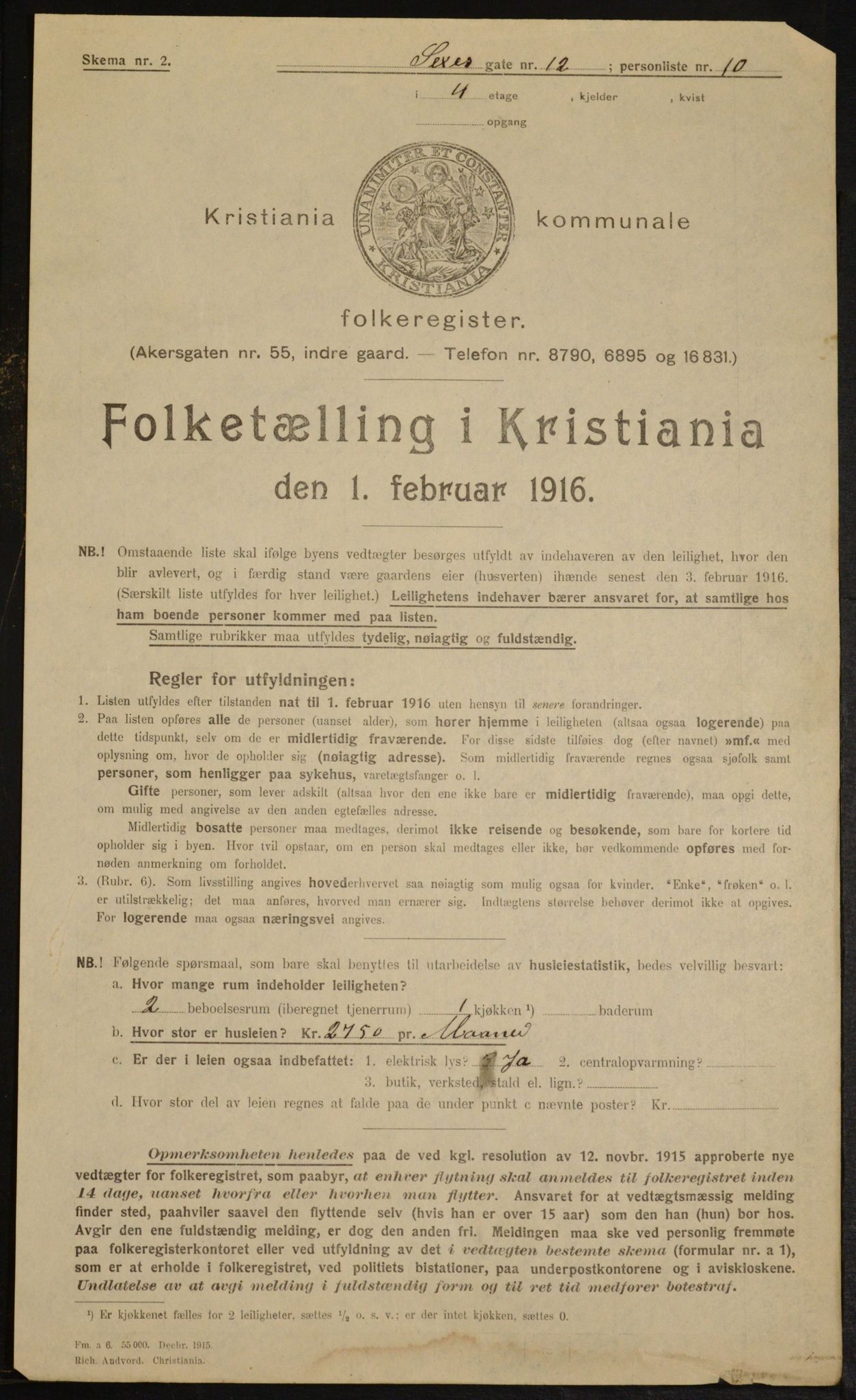 OBA, Kommunal folketelling 1.2.1916 for Kristiania, 1916, s. 97185