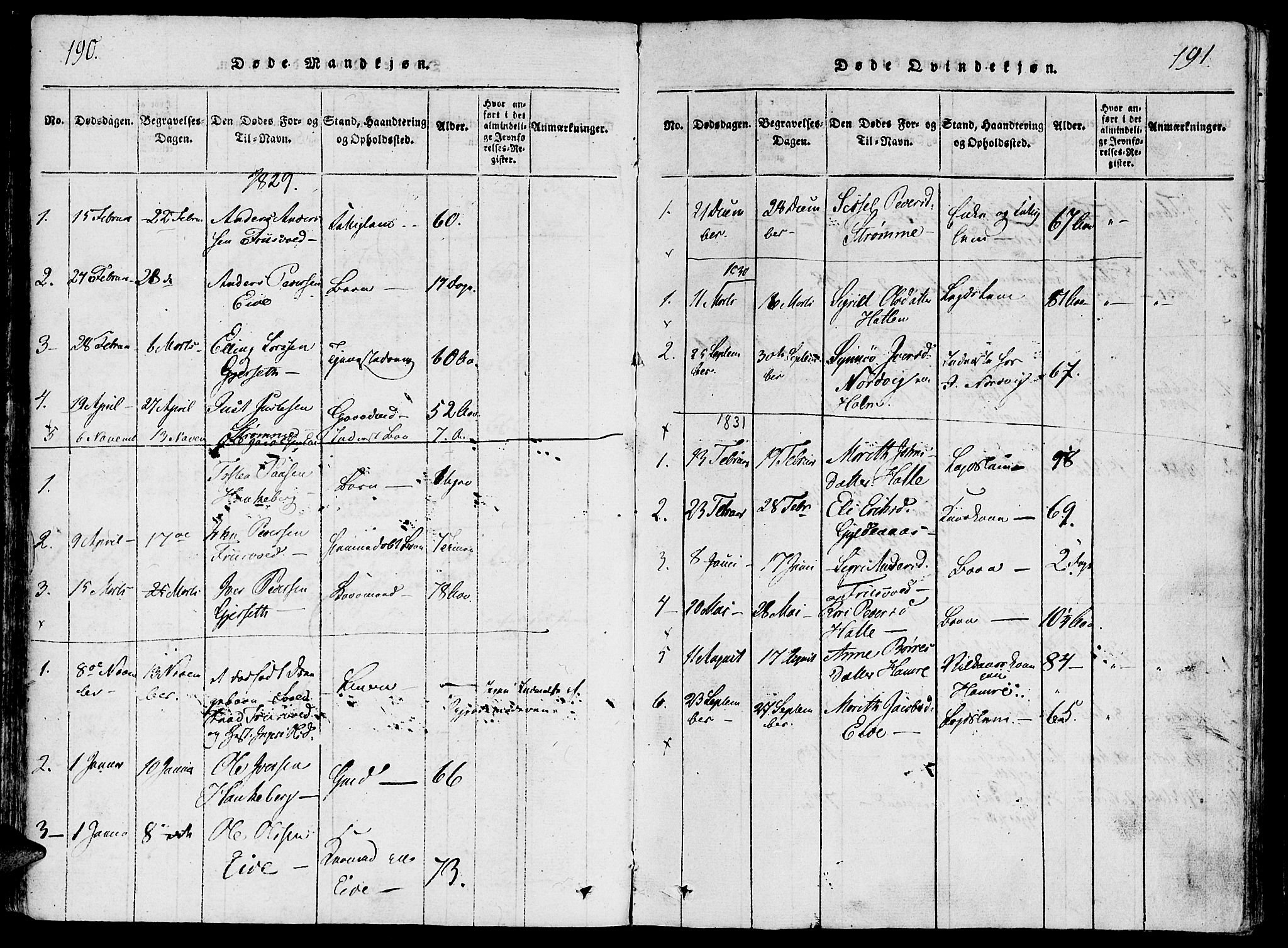 Ministerialprotokoller, klokkerbøker og fødselsregistre - Møre og Romsdal, AV/SAT-A-1454/542/L0551: Ministerialbok nr. 542A01, 1818-1853, s. 190-191