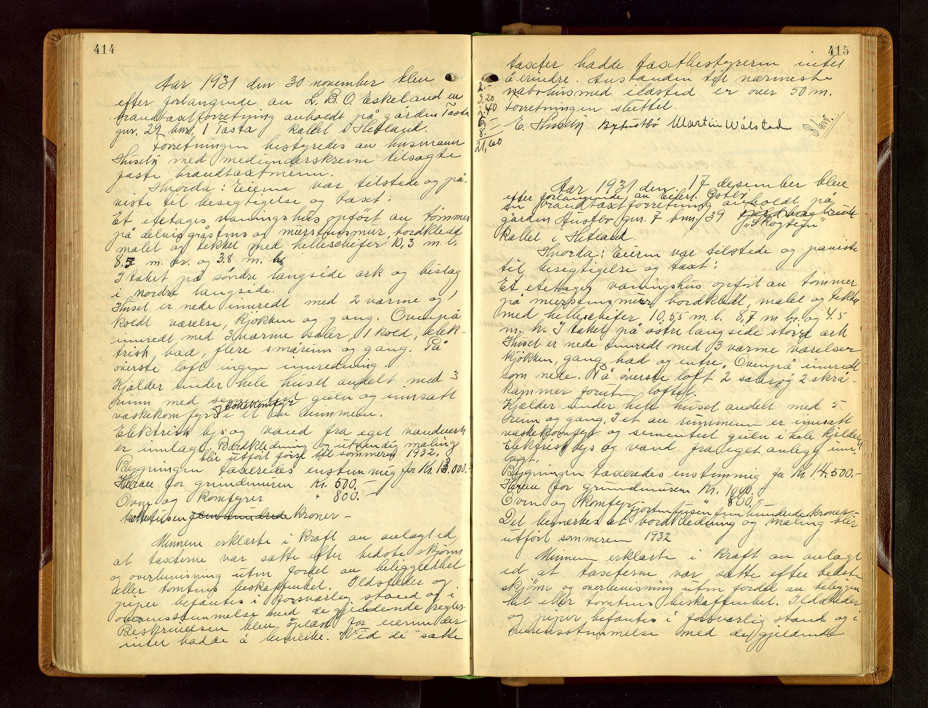 Hetland lensmannskontor, AV/SAST-A-100101/Goa/L0006: "Branntakstprotokoll", 1921-1938, s. 414-415