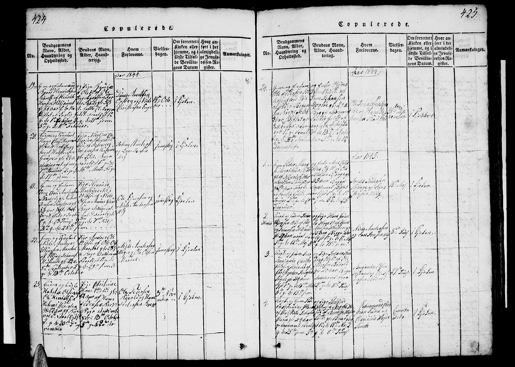 Ministerialprotokoller, klokkerbøker og fødselsregistre - Nordland, SAT/A-1459/812/L0186: Klokkerbok nr. 812C04, 1820-1849, s. 424-425