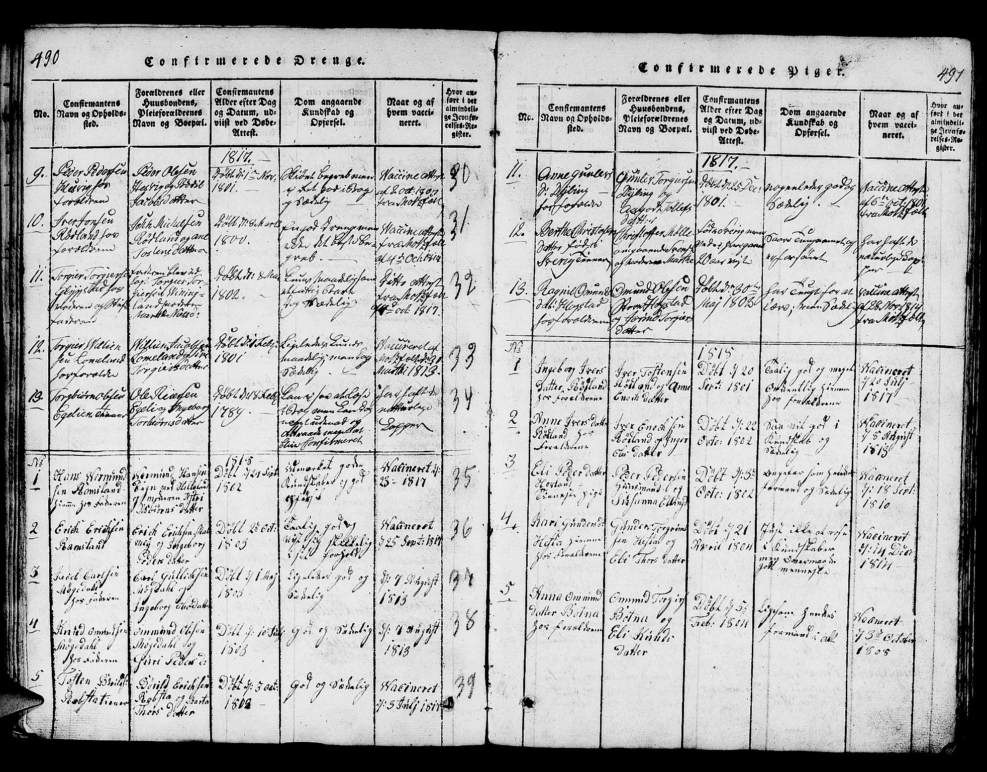 Helleland sokneprestkontor, SAST/A-101810: Klokkerbok nr. B 1, 1815-1841, s. 490-491