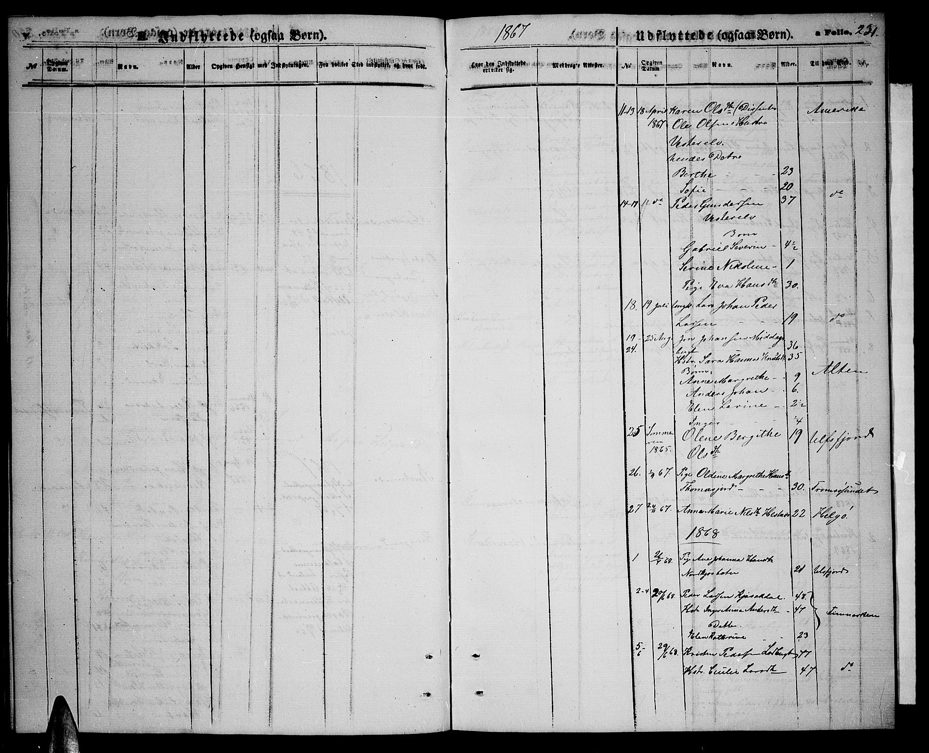 Balsfjord sokneprestembete, AV/SATØ-S-1303/G/Ga/L0006klokker: Klokkerbok nr. 6, 1863-1878, s. 231