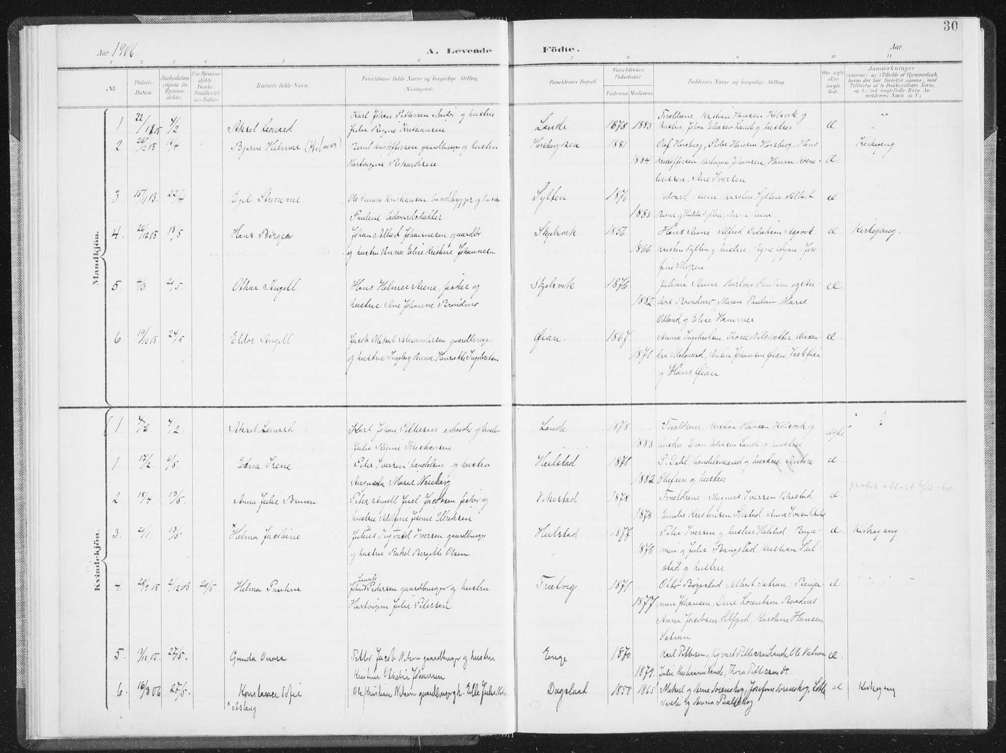 Ministerialprotokoller, klokkerbøker og fødselsregistre - Nordland, SAT/A-1459/810/L0153: Ministerialbok nr. 810A12, 1899-1914, s. 30