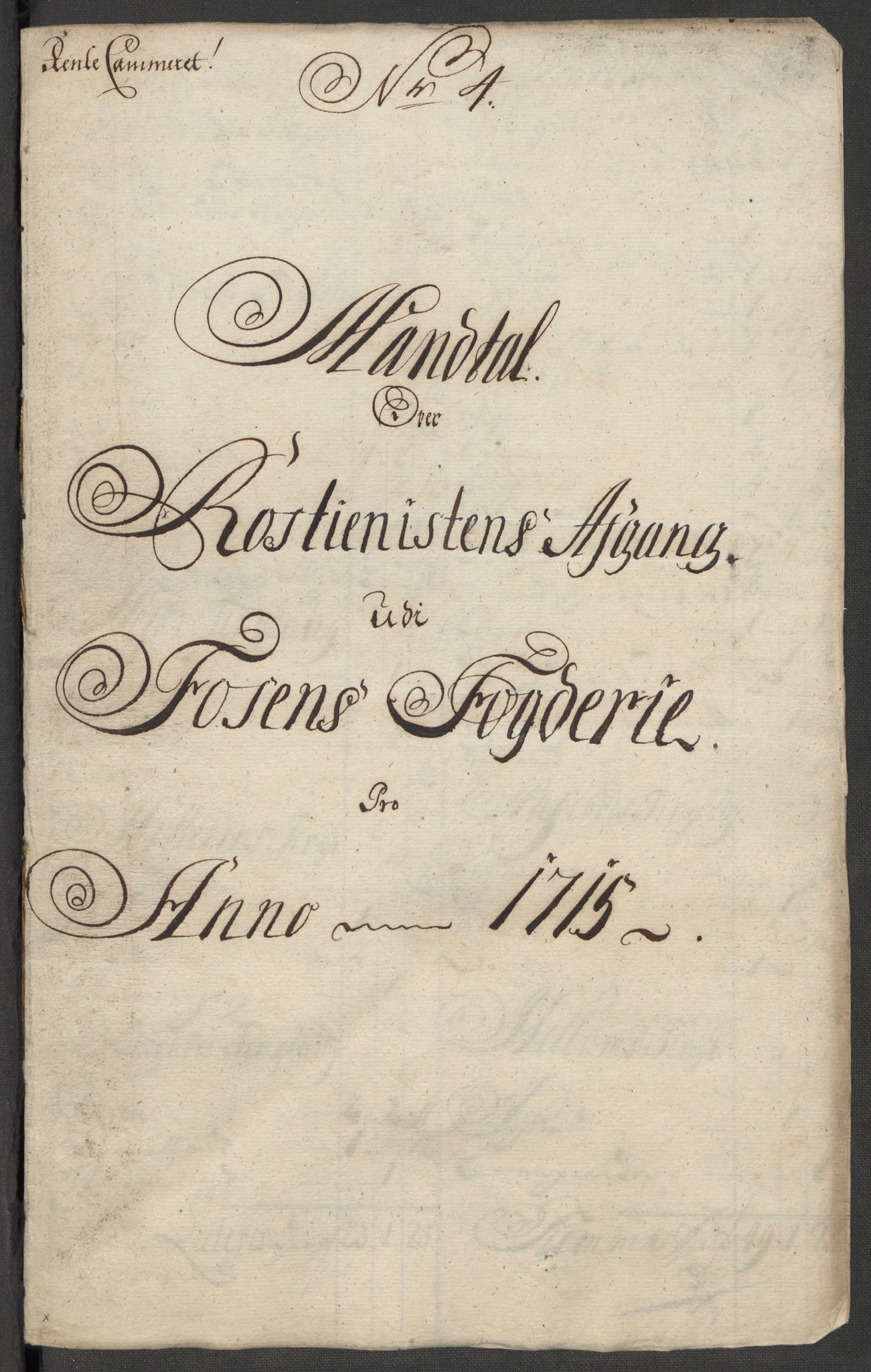 Rentekammeret inntil 1814, Reviderte regnskaper, Fogderegnskap, RA/EA-4092/R57/L3863: Fogderegnskap Fosen, 1715, s. 72