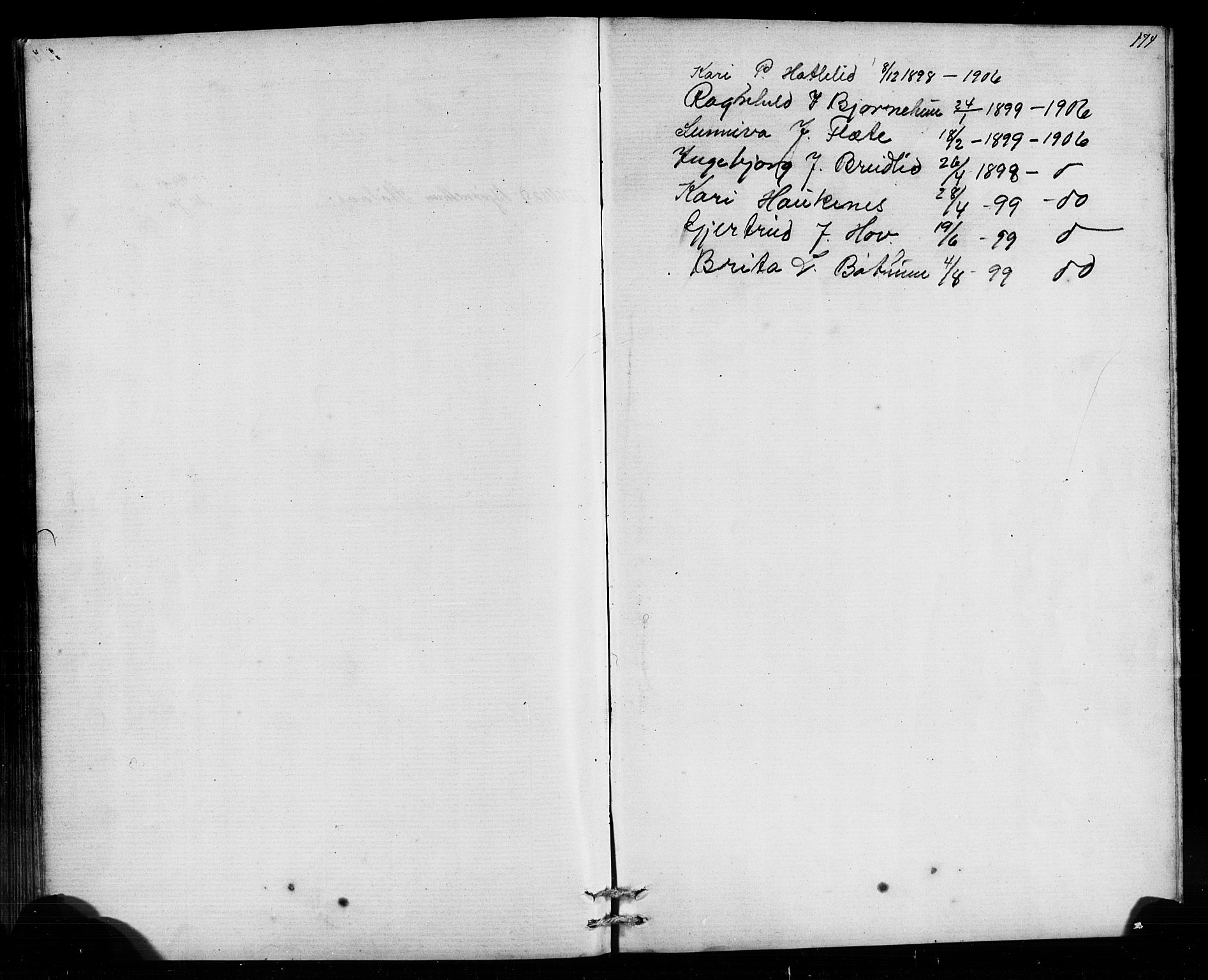 Leikanger sokneprestembete, AV/SAB-A-81001/H/Hab/Habb/L0001: Klokkerbok nr. B 1, 1873-1908, s. 174
