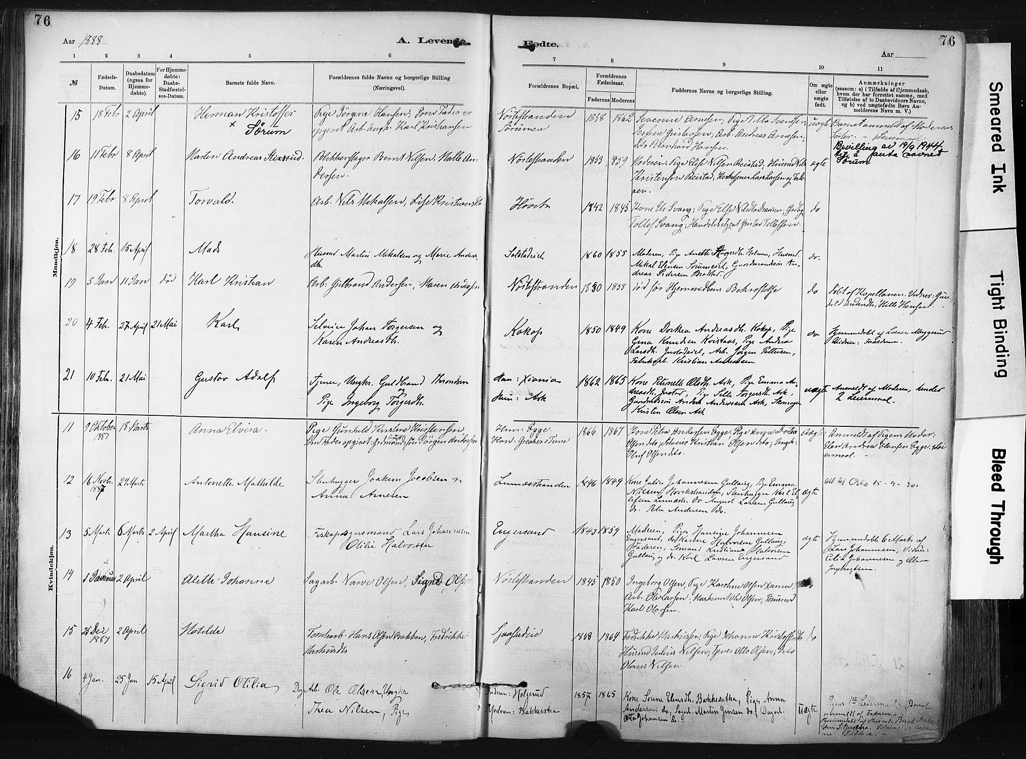 Lier kirkebøker, AV/SAKO-A-230/F/Fa/L0015: Ministerialbok nr. I 15, 1883-1894, s. 76