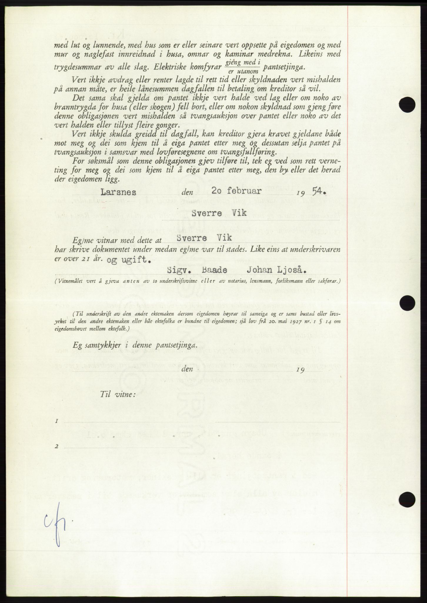 Søre Sunnmøre sorenskriveri, AV/SAT-A-4122/1/2/2C/L0124: Pantebok nr. 12B, 1953-1954, Dagboknr: 450/1954