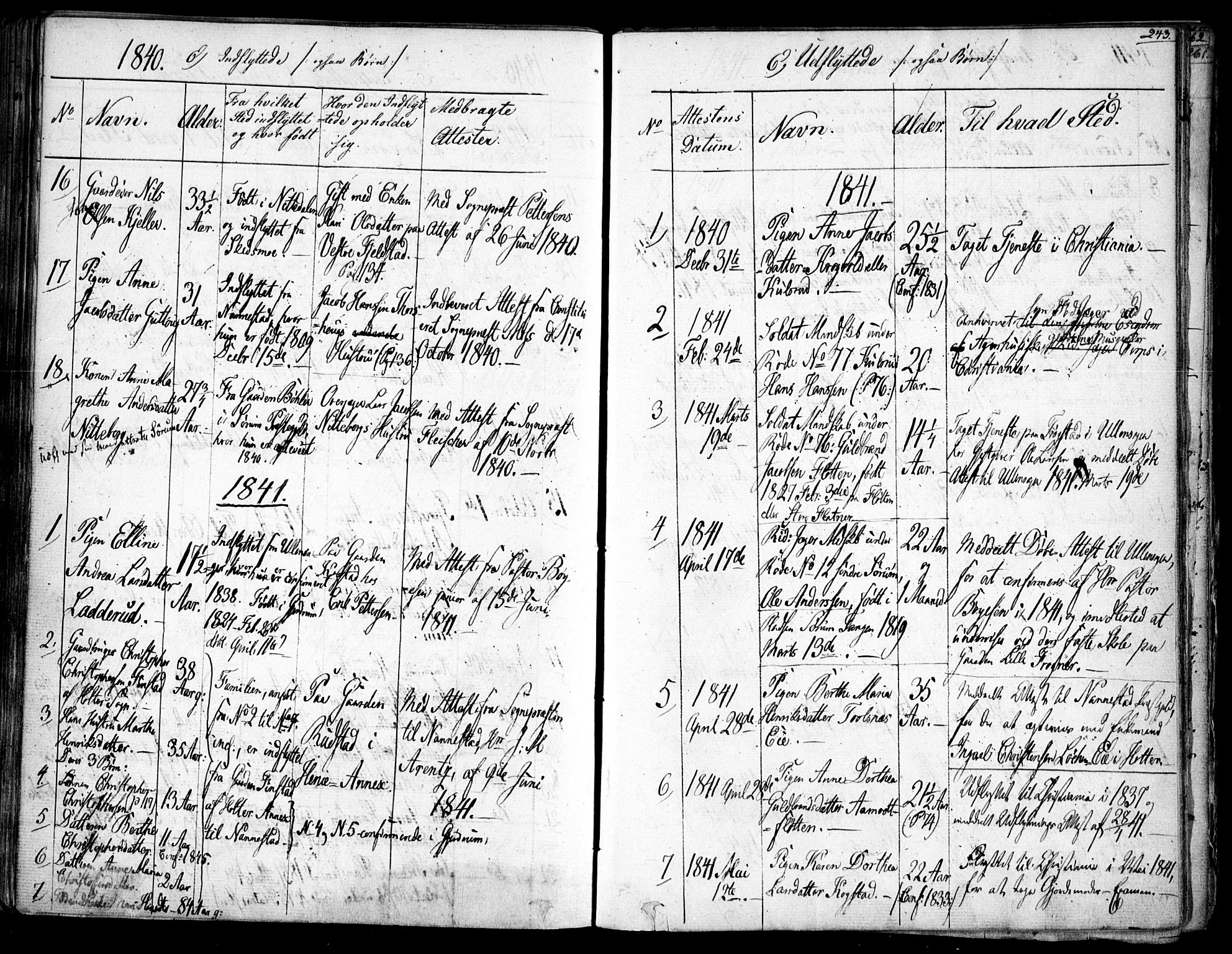 Gjerdrum prestekontor Kirkebøker, AV/SAO-A-10412b/F/Fa/L0005: Ministerialbok nr. I 5, 1835-1845, s. 243