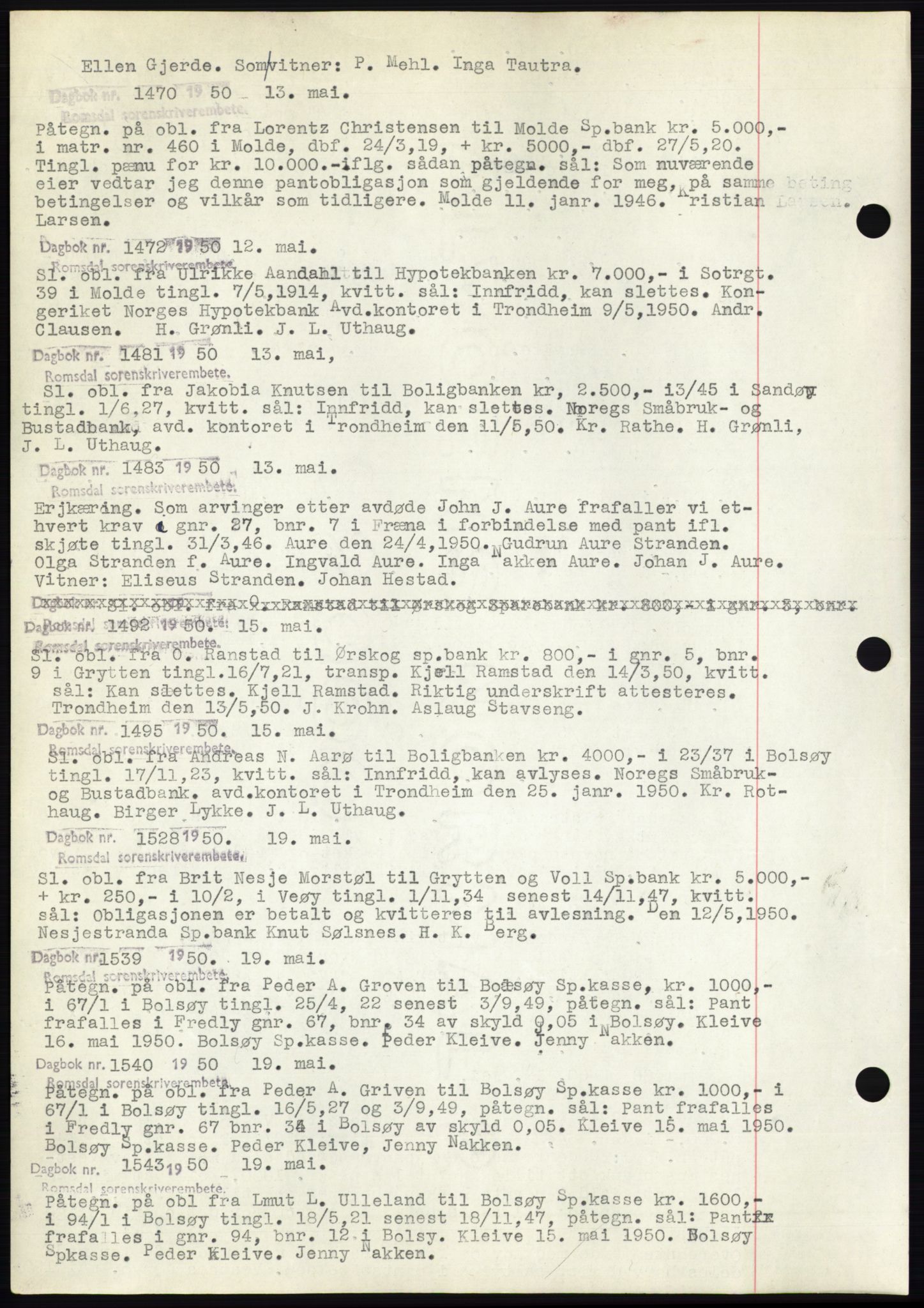 Romsdal sorenskriveri, SAT/A-4149/1/2/2C: Pantebok nr. C2, 1949-1951, Dagboknr: 1470/1950