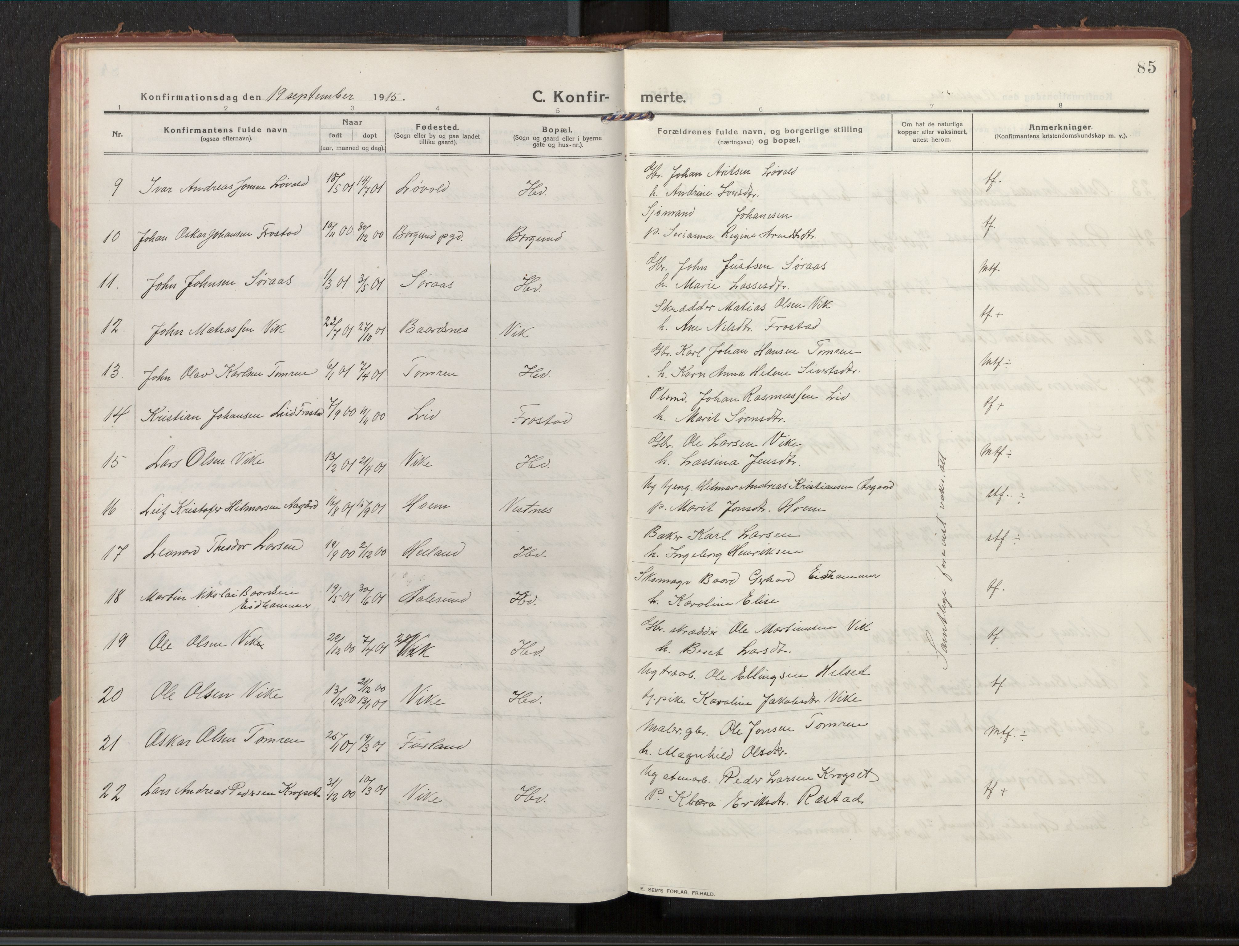 Ministerialprotokoller, klokkerbøker og fødselsregistre - Møre og Romsdal, AV/SAT-A-1454/539/L0536a: Klokkerbok nr. 539C03, 1912-1936, s. 85