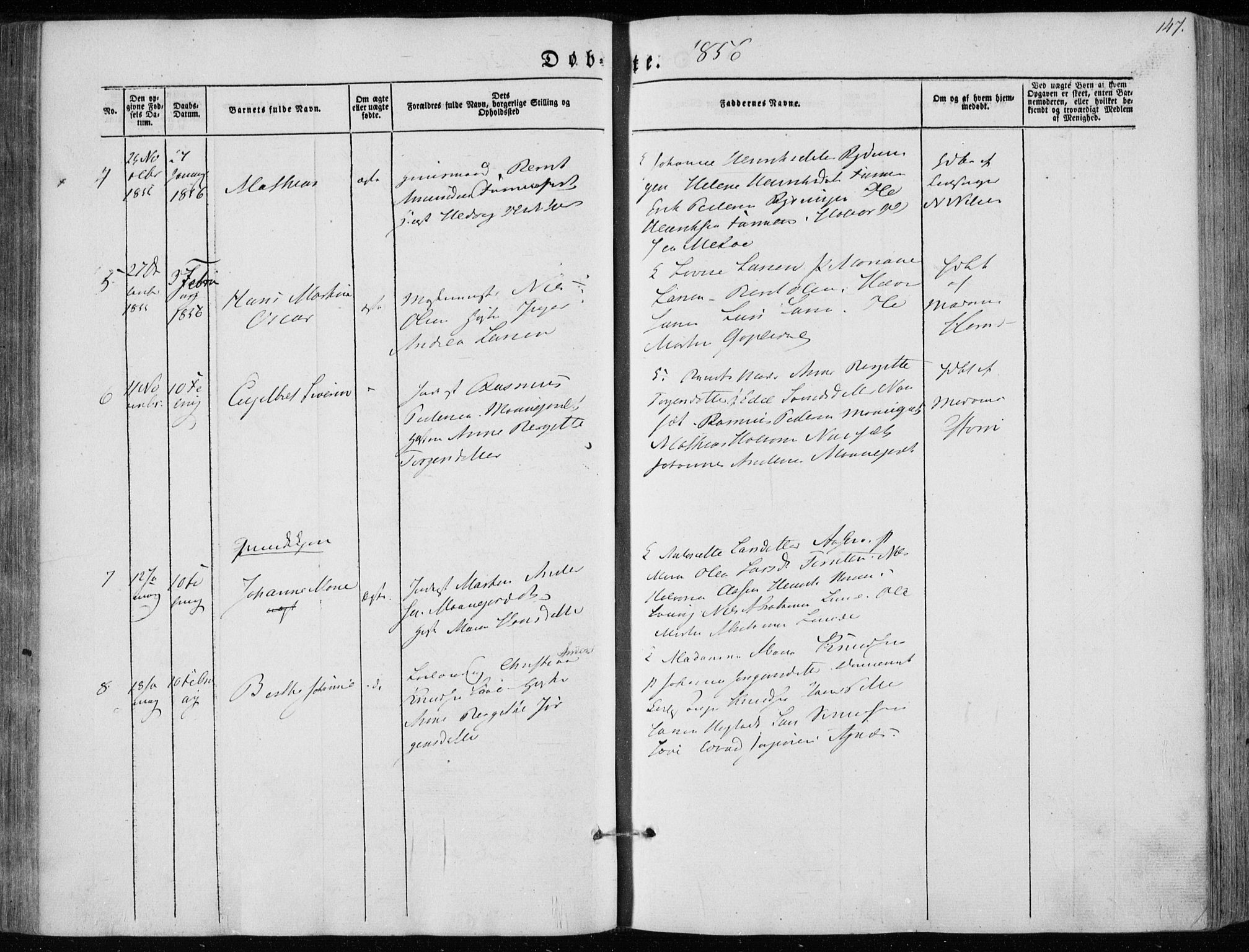 Hedrum kirkebøker, AV/SAKO-A-344/F/Fa/L0006: Ministerialbok nr. I 6, 1849-1857, s. 147