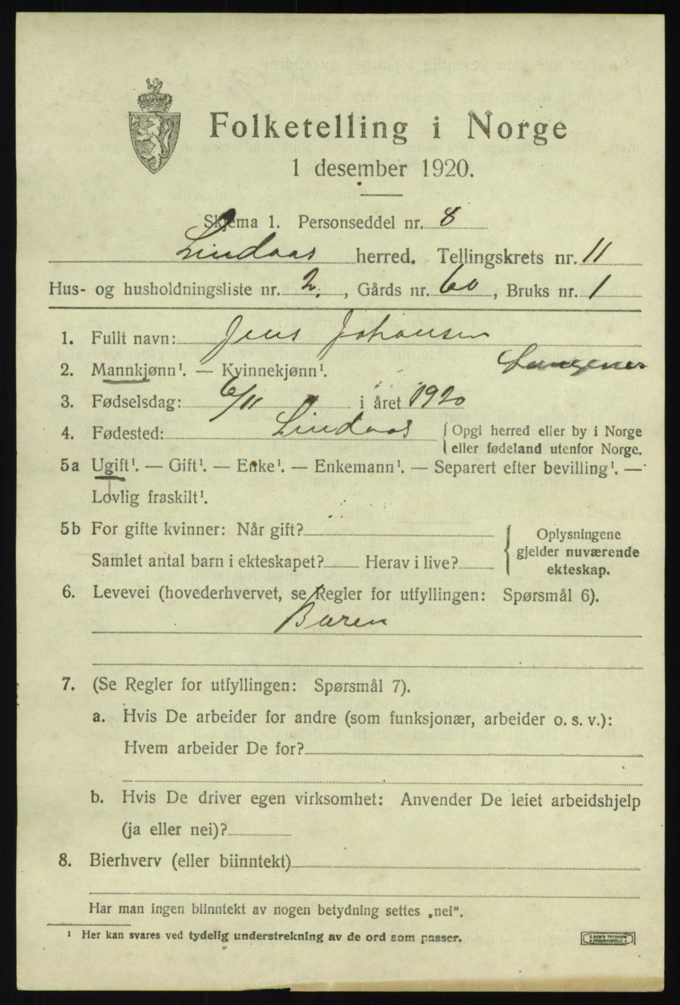 SAB, Folketelling 1920 for 1263 Lindås herred, 1920, s. 5623