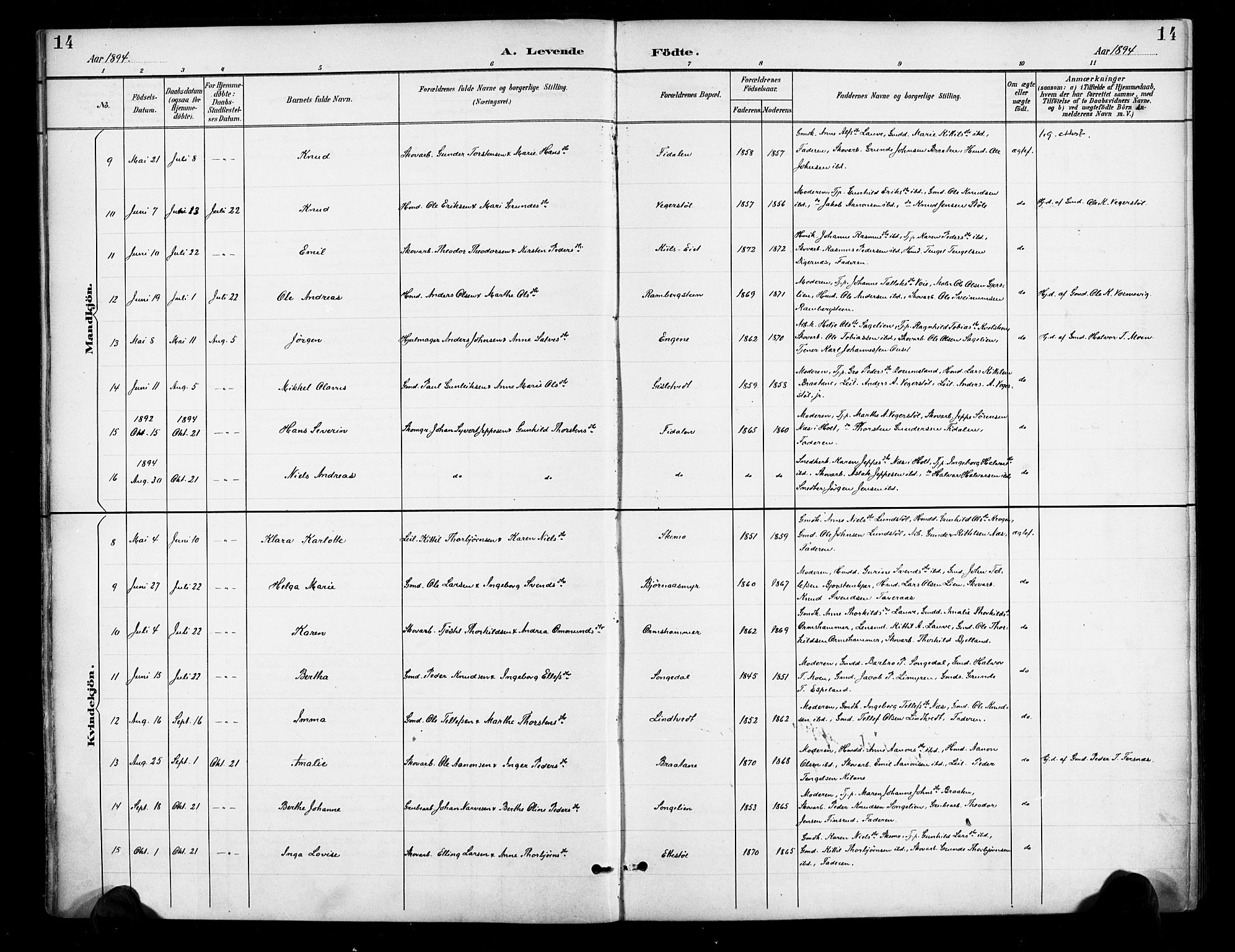 Gjerstad sokneprestkontor, AV/SAK-1111-0014/F/Fa/Fab/L0005: Ministerialbok nr. A 5, 1891-1908, s. 14