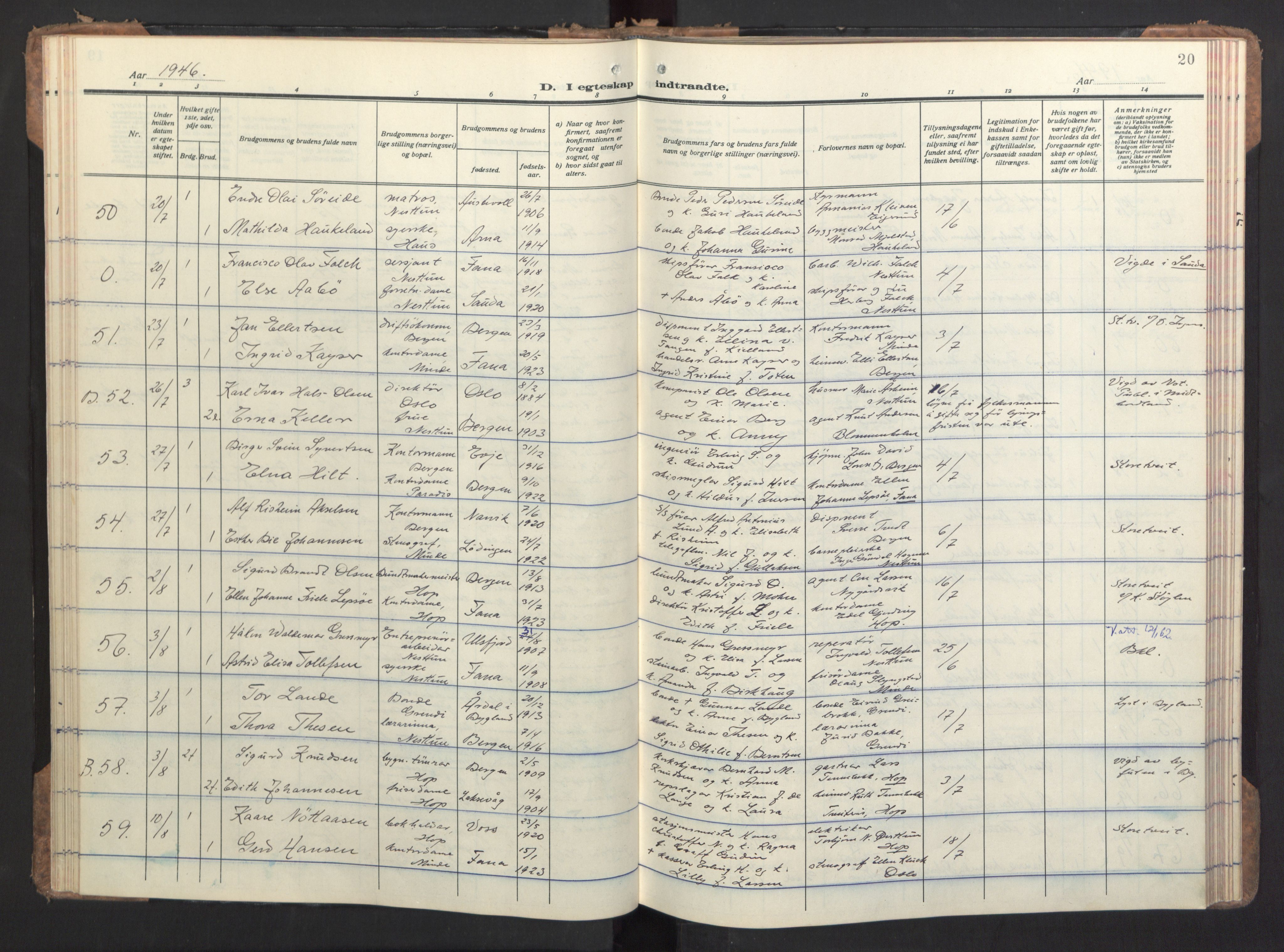 Birkeland Sokneprestembete, AV/SAB-A-74601/H/Haa/Haac/L0001: Ministerialbok nr. C 1, 1944-1954, s. 20