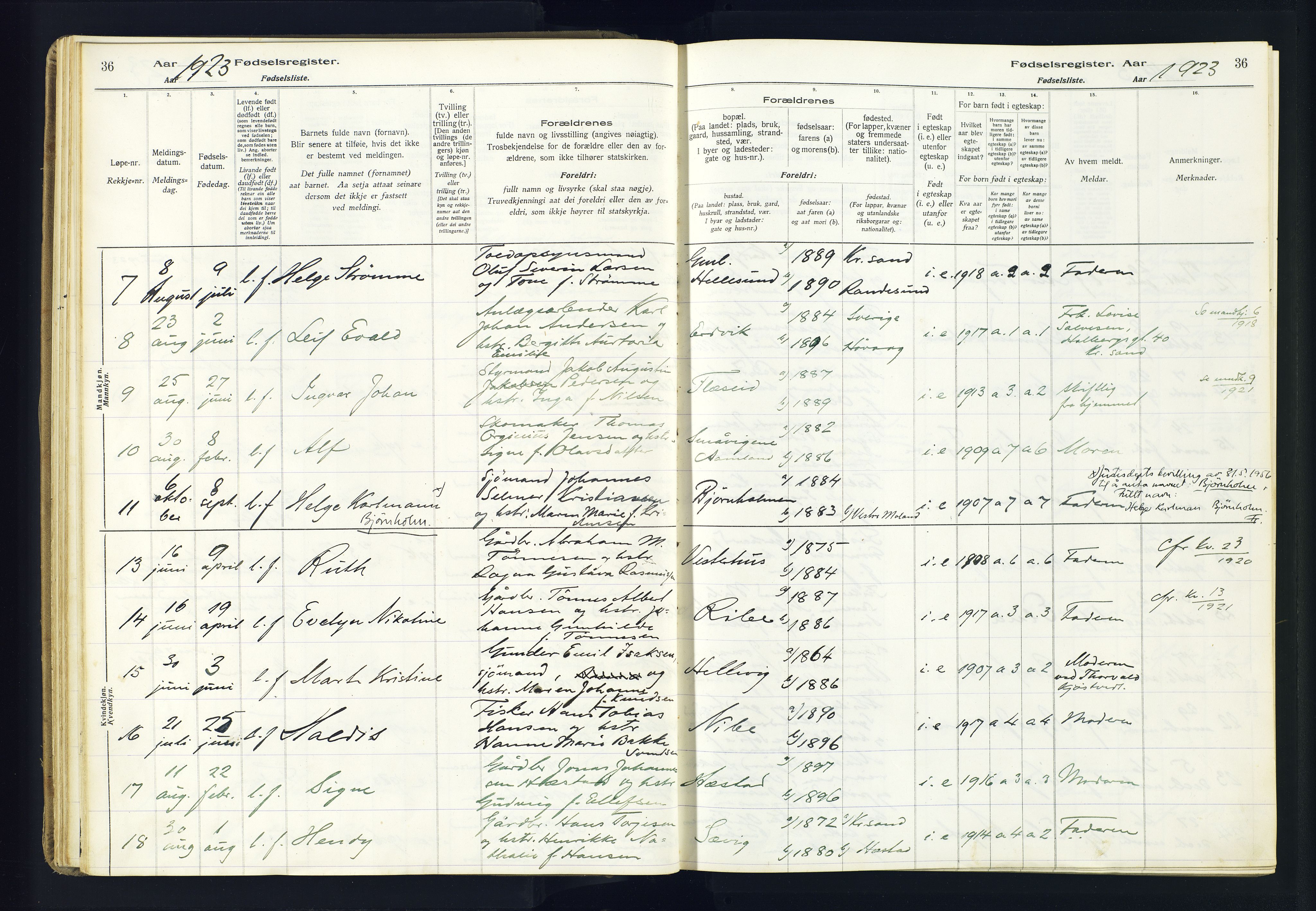 Høvåg sokneprestkontor, AV/SAK-1111-0025/J/Ja/L0001: Fødselsregister nr. II.4.2, 1916-1982, s. 36